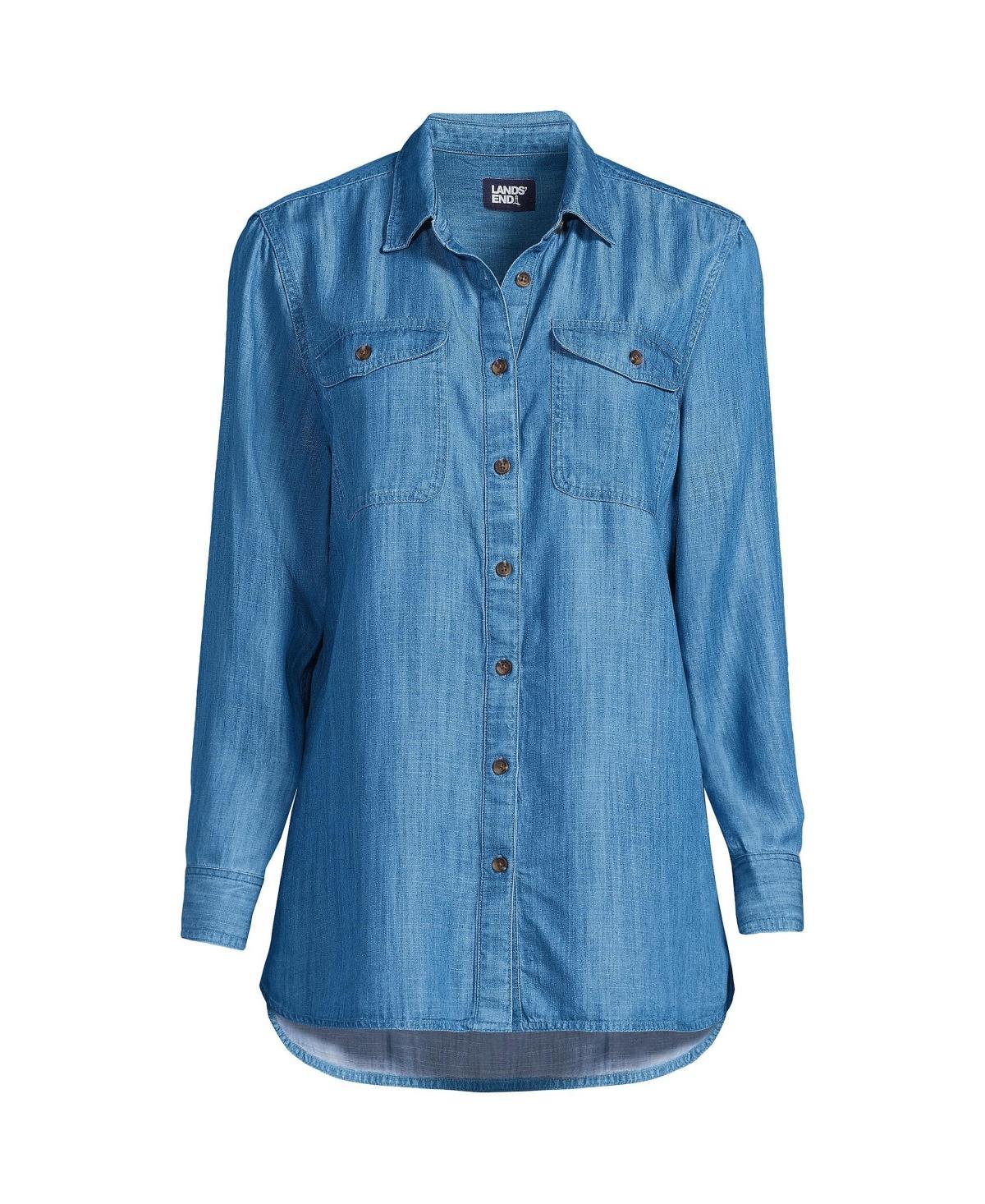 Women's Lands' End Heritage Long Sleeve Shirt, Size: Medium, Soft Blue Product Image
