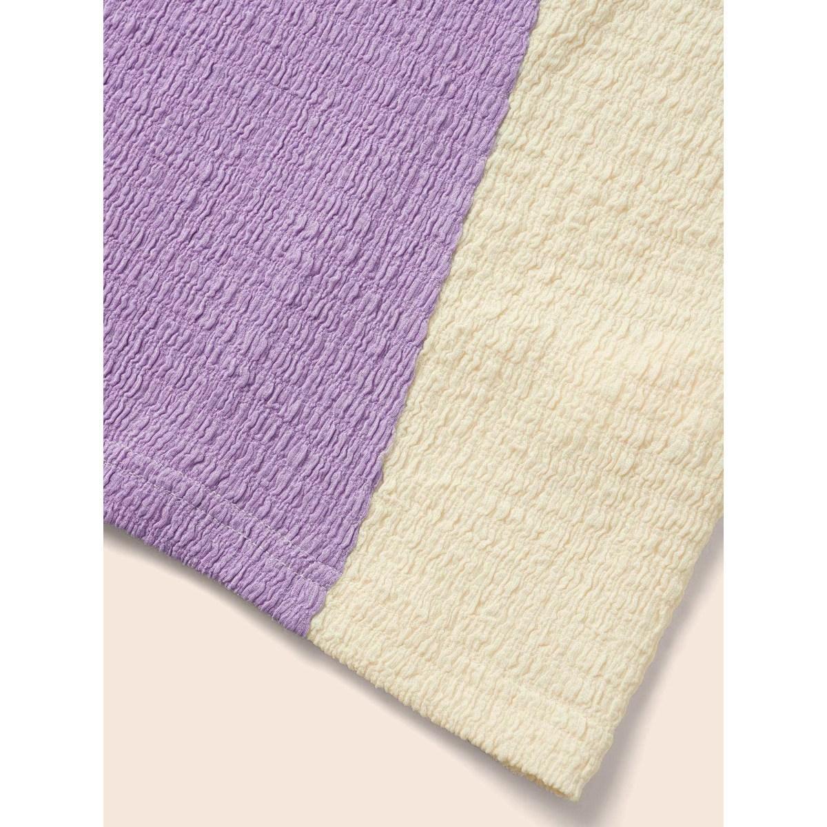 Plus Size Texture Patchwork Contrast Dolman Sleeve T-shirt Lilac Women Elegant Texture Round Neck Everyday T-shirts BloomChic 26/4X Product Image