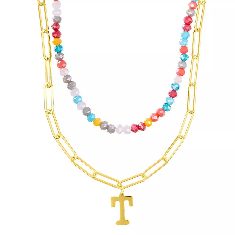 Adornia Gold Tone Adjustable Layered Color Simulated Stone Beads & Paperclip Chain Initial Necklace, Women's, Size: 15-18" ADJ, Gold Tone C Product Image