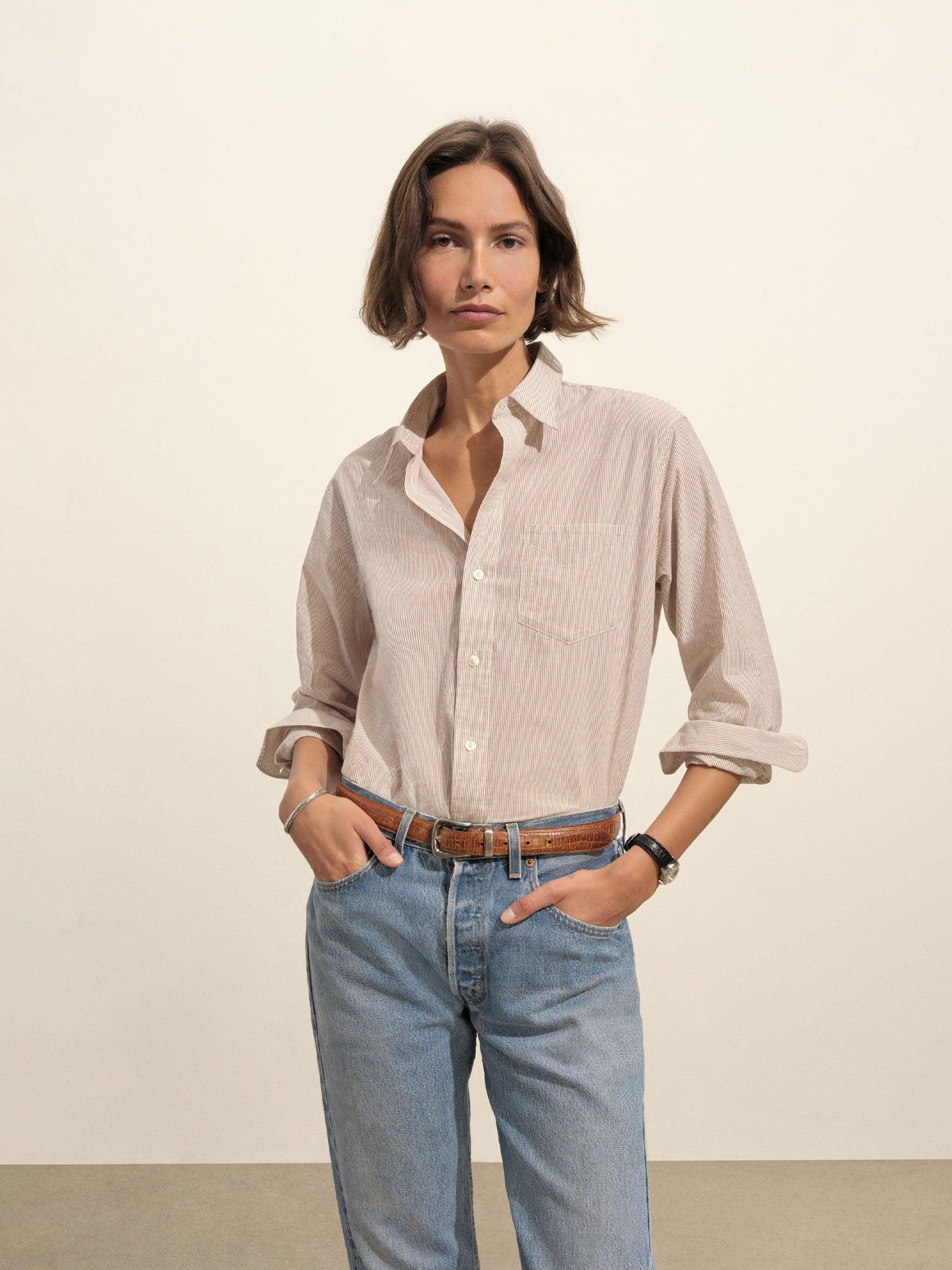 Cocoa Brown/Typewriter Stripe Mainstay Cotton Shirt Product Image