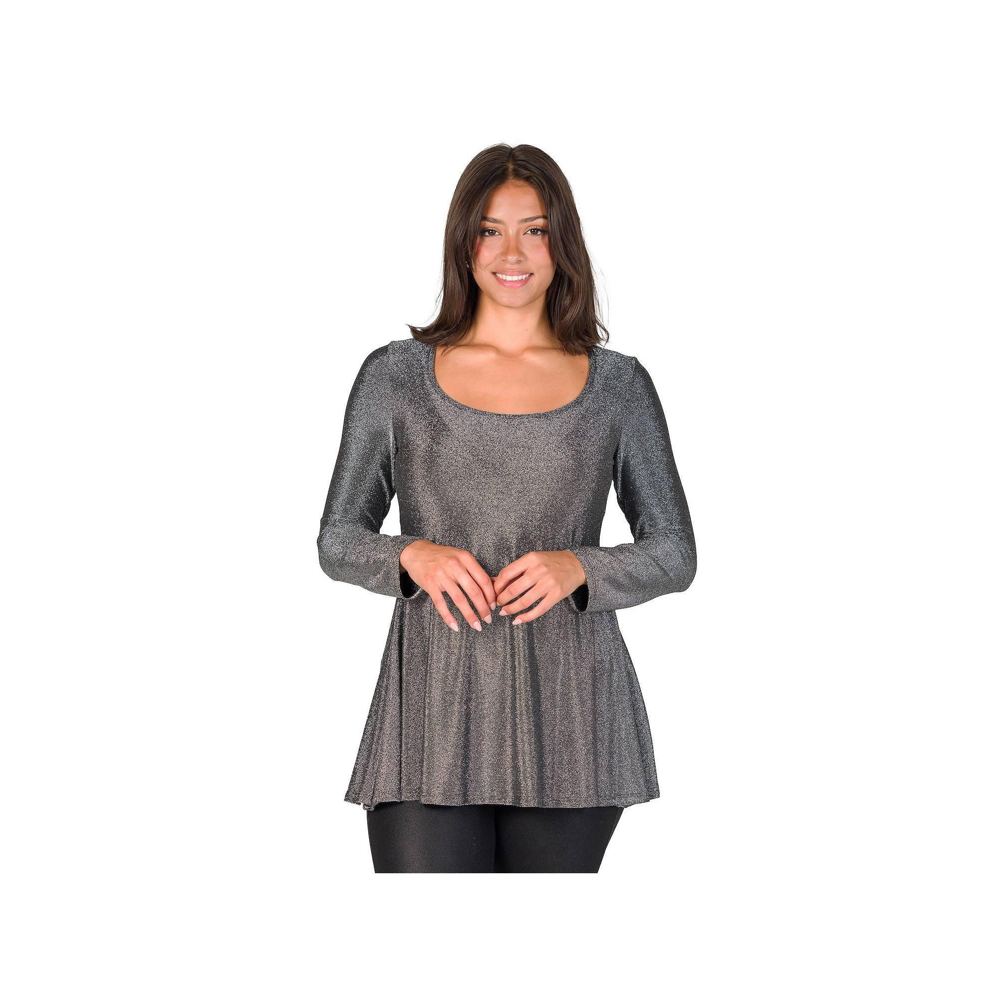 Women's 24Seven Comfort Apparel Shimmery Tunic Top, Size: Small, Black Product Image