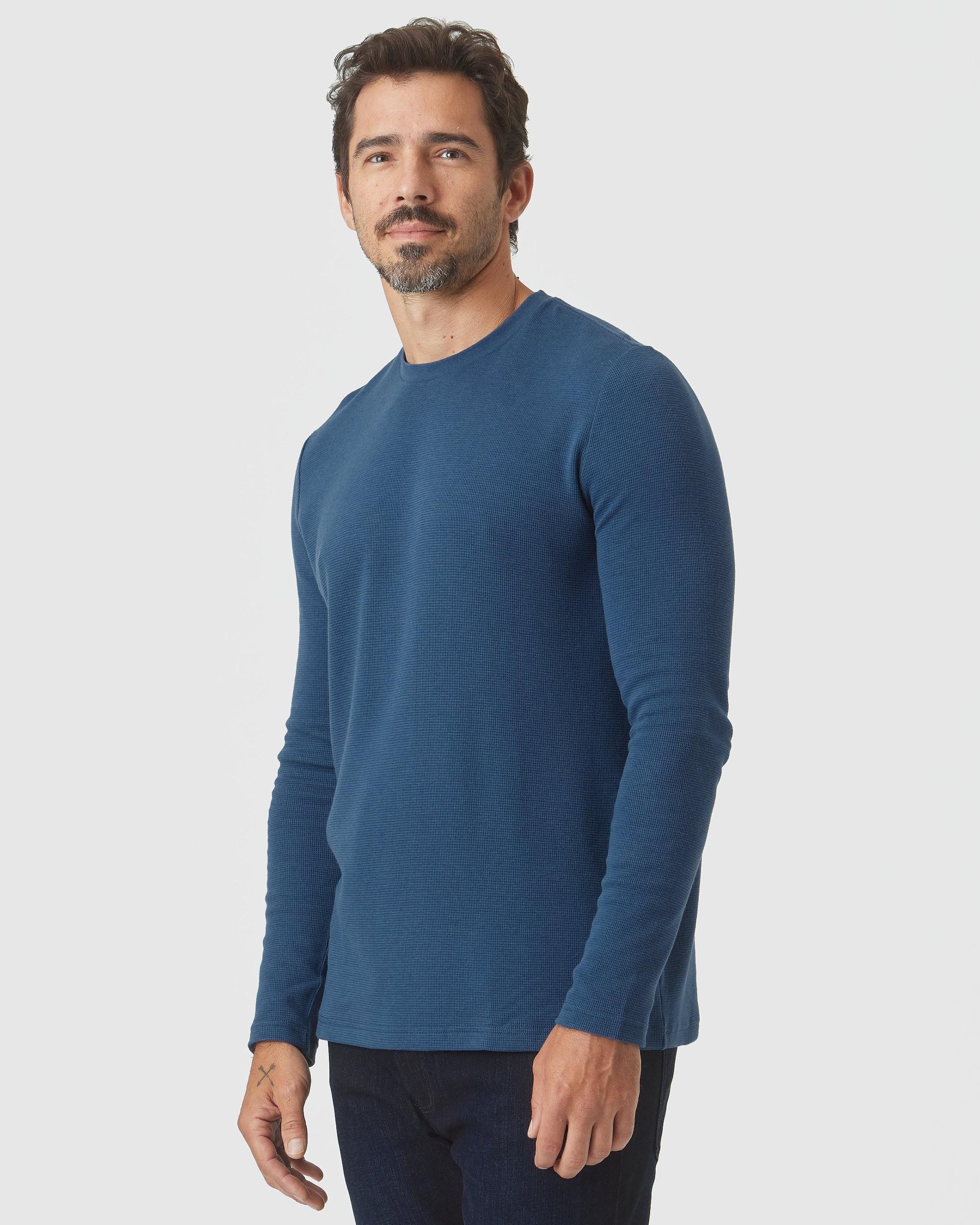 Deep Sea Blue Waffle Long Sleeve Crew Neck Product Image