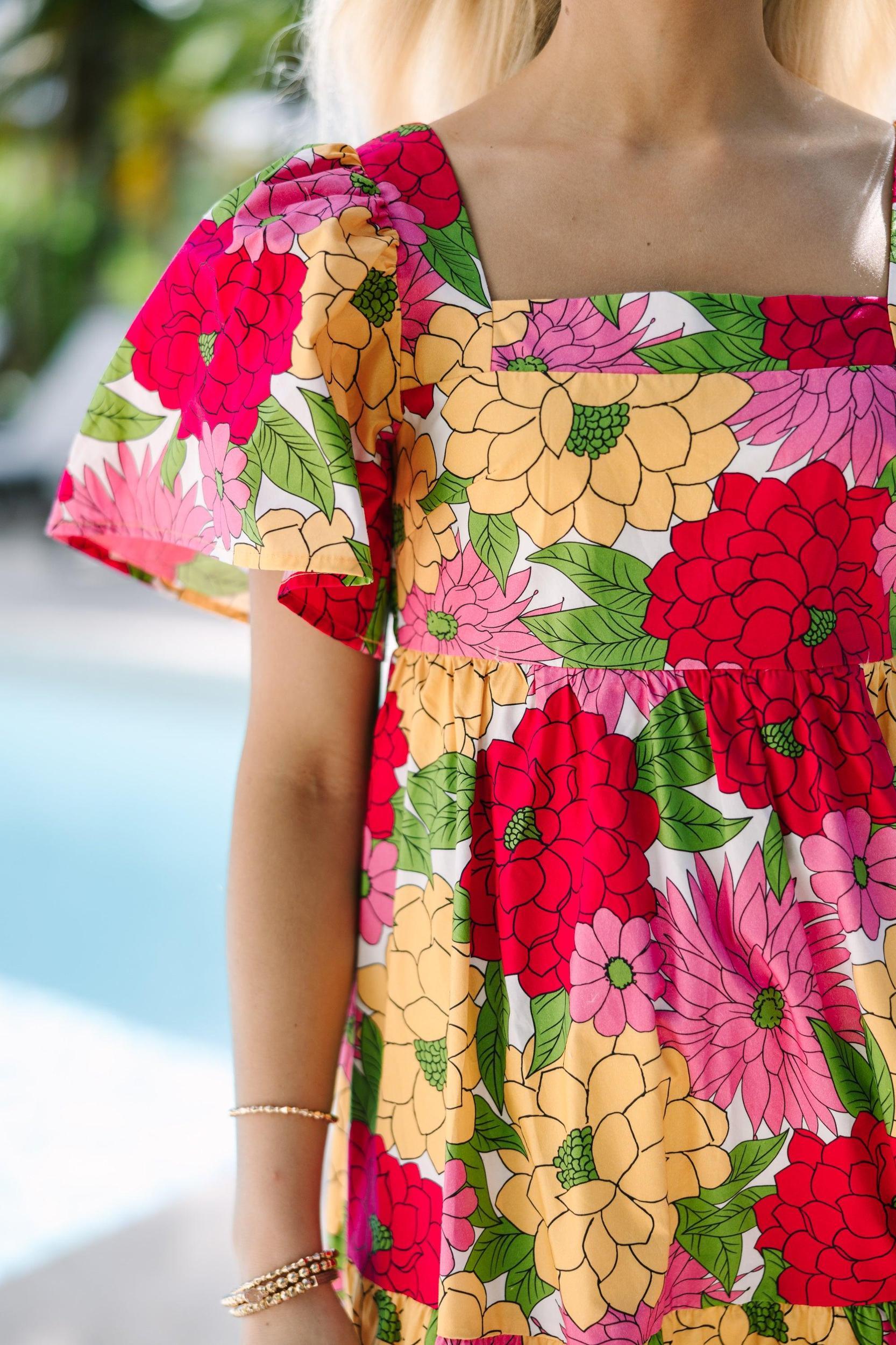 Answer The Call Fuchsia Pink Floral Midi Dress Female Product Image