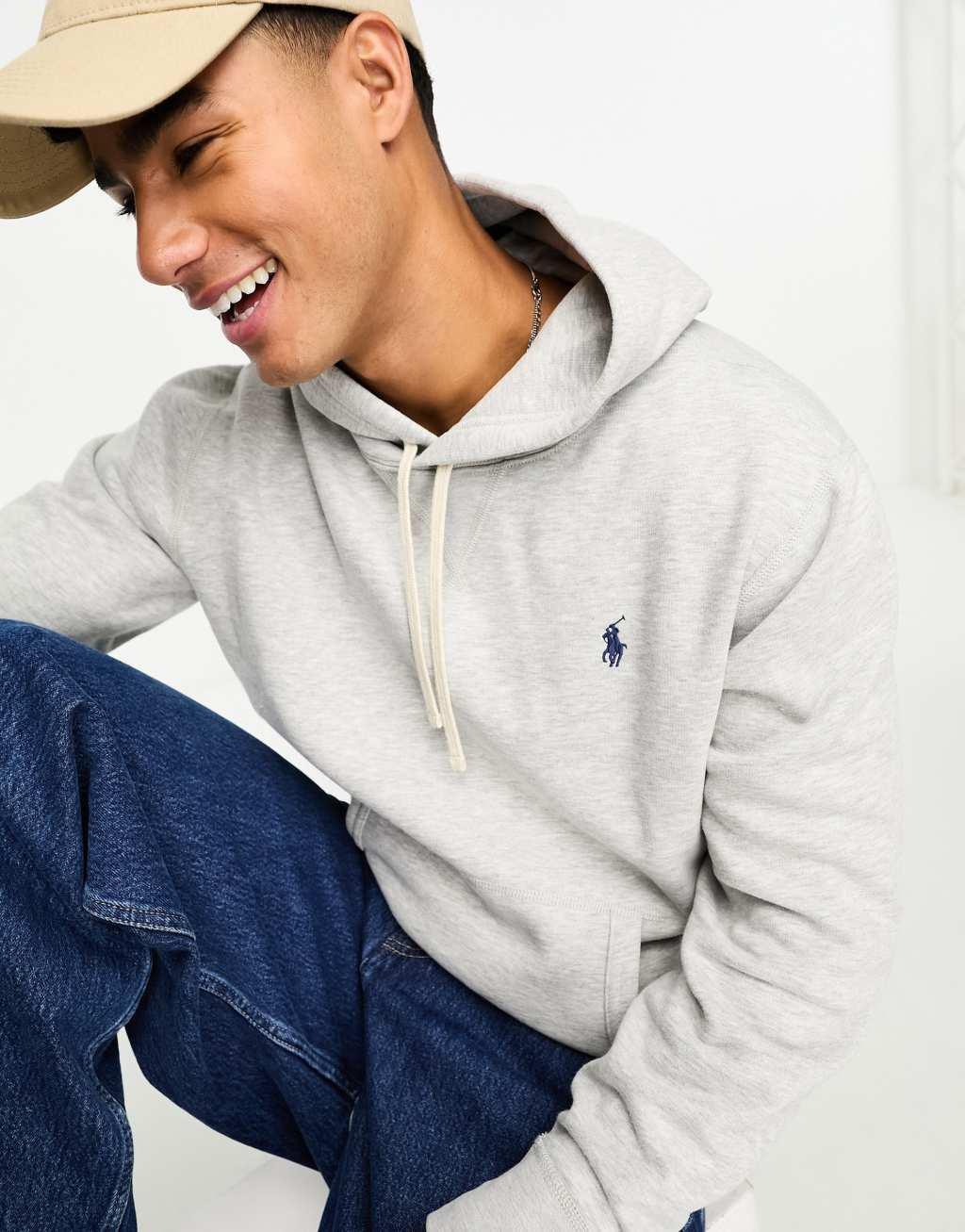 Polo Ralph Lauren icon logo fleece hoodie in heather gray Product Image