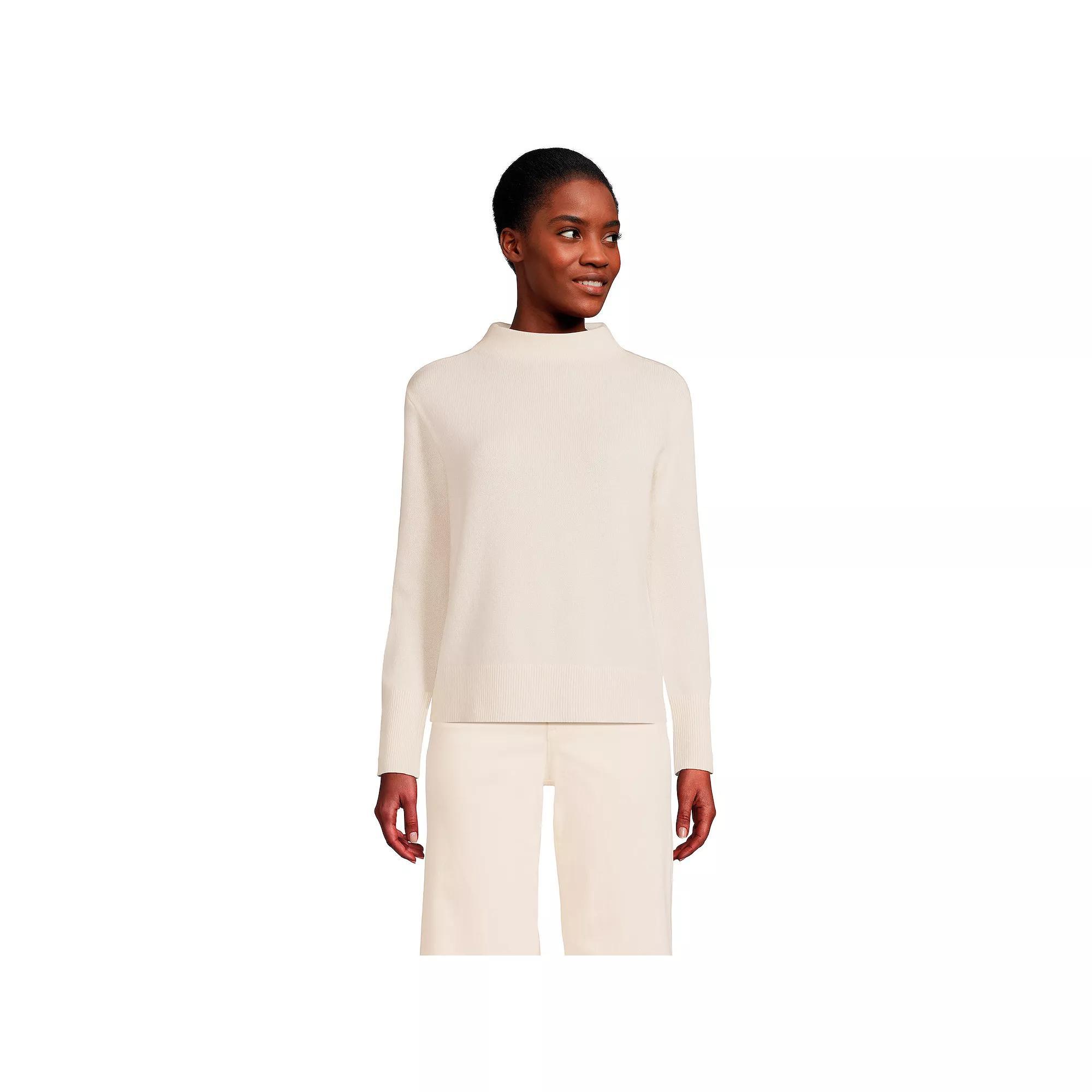 Women's Lands' End Cashmere Funnel Neck Sweater, Size: Large, Fresh Ivory Product Image