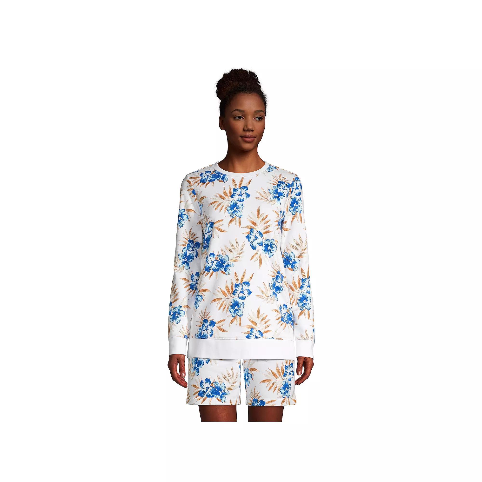 Women's Lands' End Serious Sweats Crewneck Sweatshirt Tunic, Size: Medium, White Floral Product Image