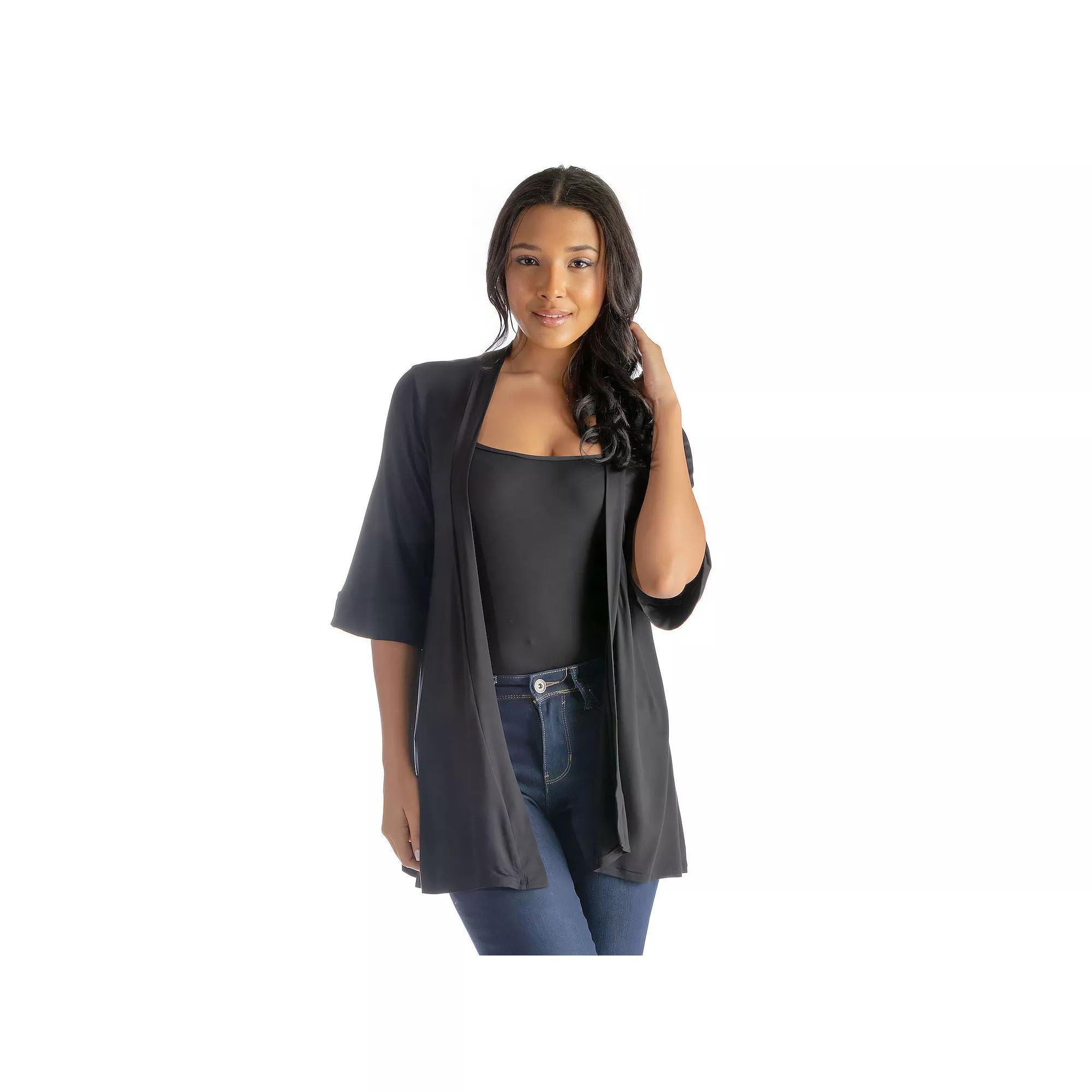 Women's 24Seven Comfort Apparel Open Front Elbow Length Sleeve Cardigan, Size: Large, Red Product Image