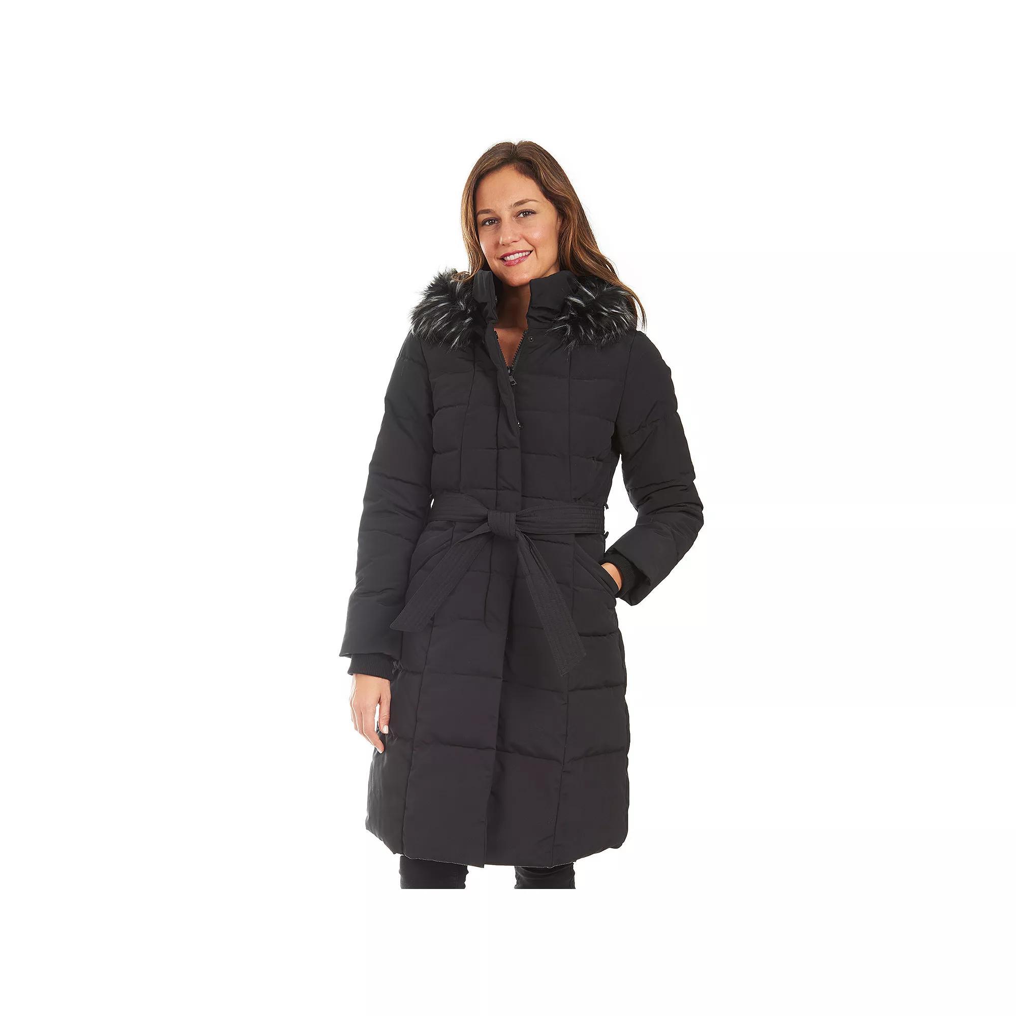 Women's Fleet Street Long Faux Down Quilted Coat, Size: Large, Black Product Image