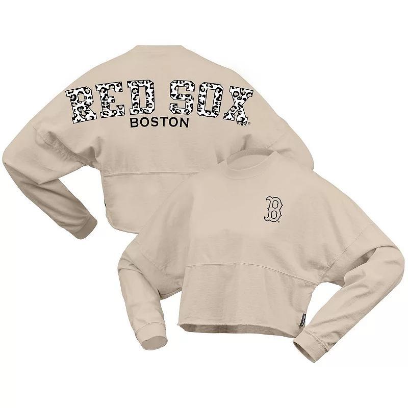 Women's Fanatics Branded Cream Boston Red Sox Long Sleeve Cropped Jersey T-Shirt, Size: 2XL, Beige Product Image
