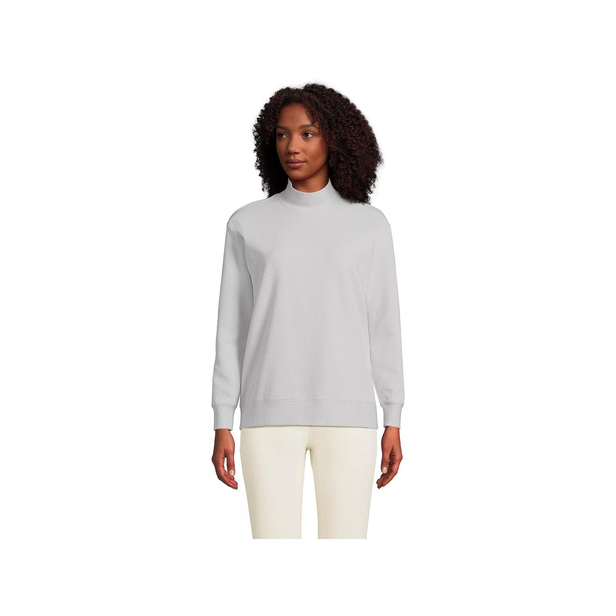 Plus Size Lands' End Long-Sleeve Ottoman Mock Pullover, Women's, Size: 3XL, Pale Gray Product Image