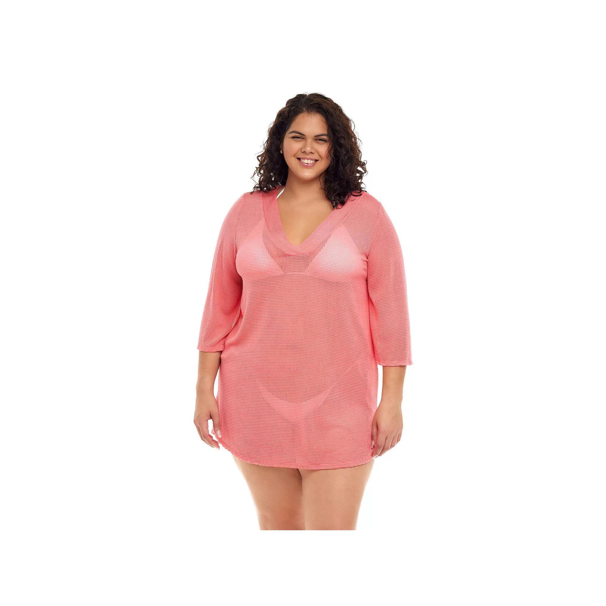 Plus Size Jordan Taylor Bell-Sleeve Sheer Swim Cover-Up Tunic, Women's, Size: 1XL, Pink Product Image