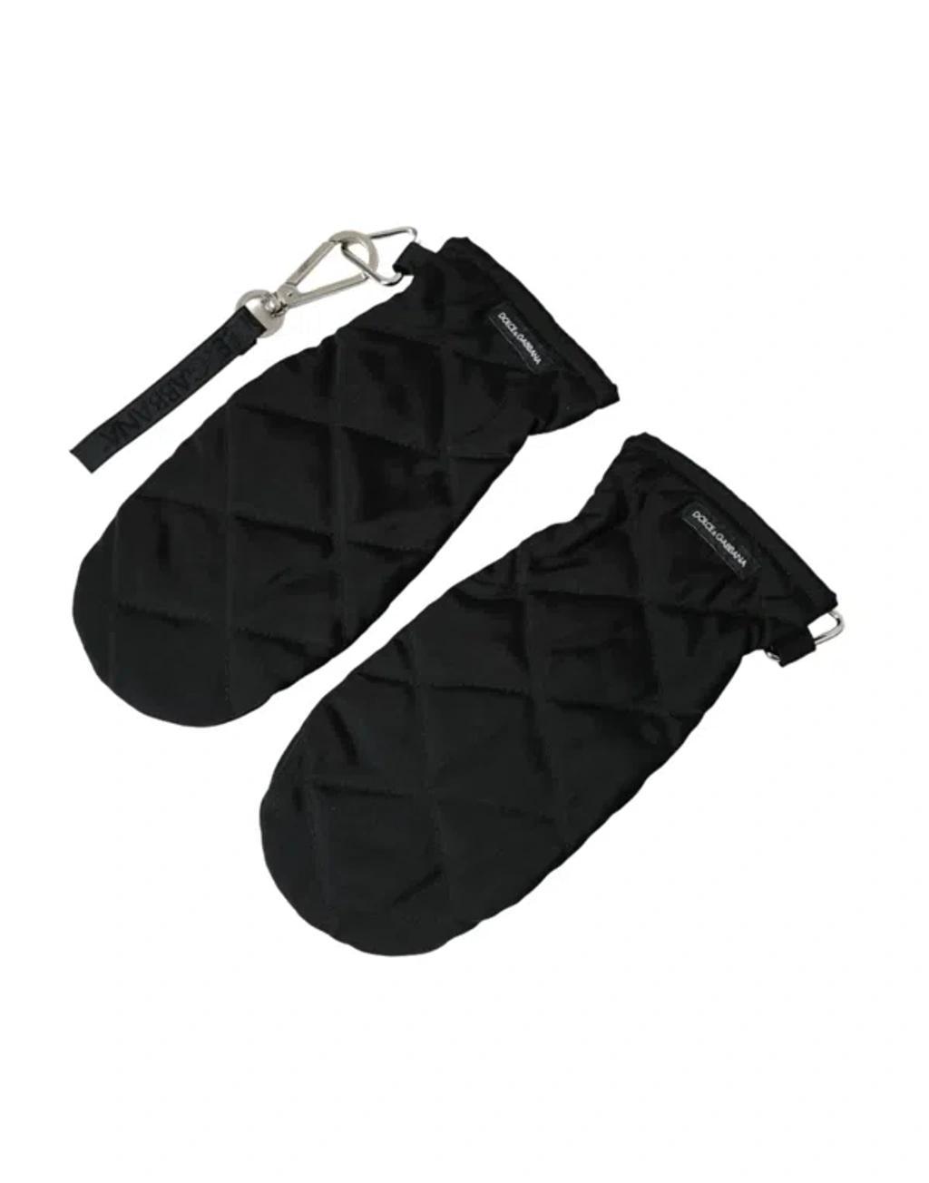 DOLCE & GABBANA Black Quilted Nylon Wrist Length Mitten Gloves Product Image
