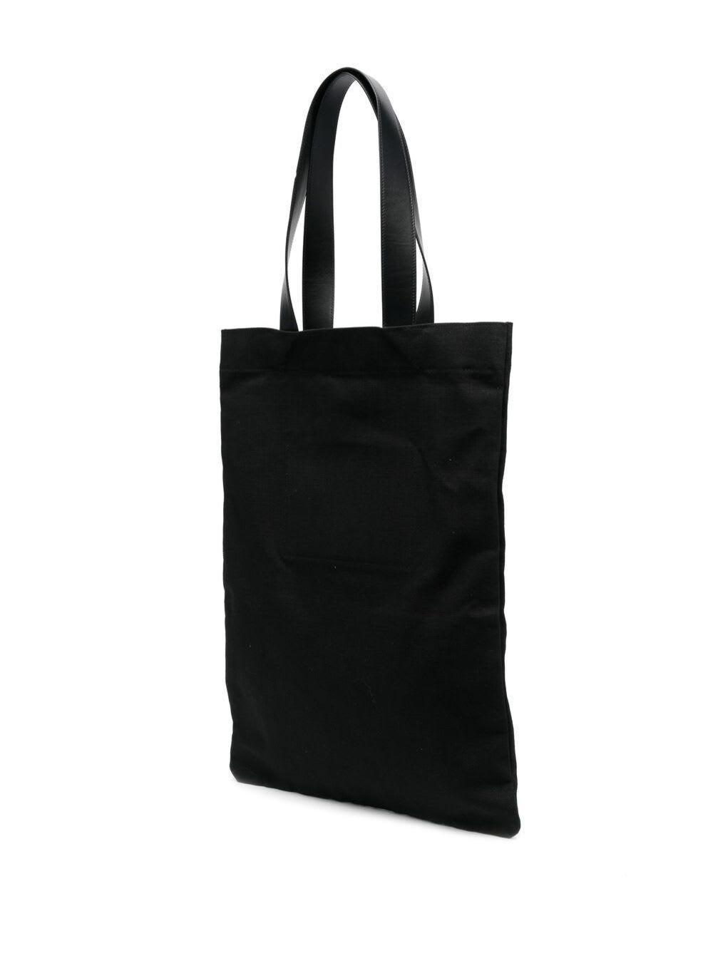 JIL SANDER Black Tote Bag With Logo Print In Canvas Woman Product Image