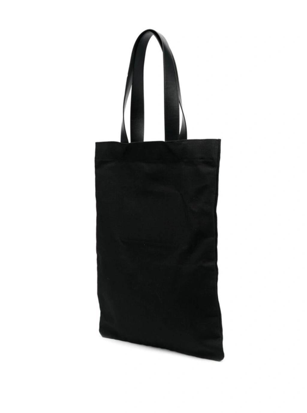 JIL SANDER Black Tote Bag With Logo Print In Canvas Woman Product Image