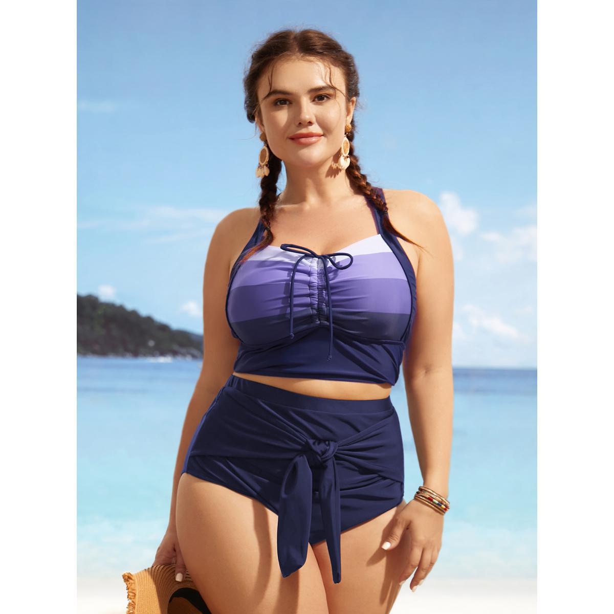 Plus Size High Rise Tie Knot Gathered Swim Bottom Women's Swimwear Indigo Beach Tie knot High stretch Skinny High Rise Curve Swim Bottoms BloomChic 28/5X Product Image