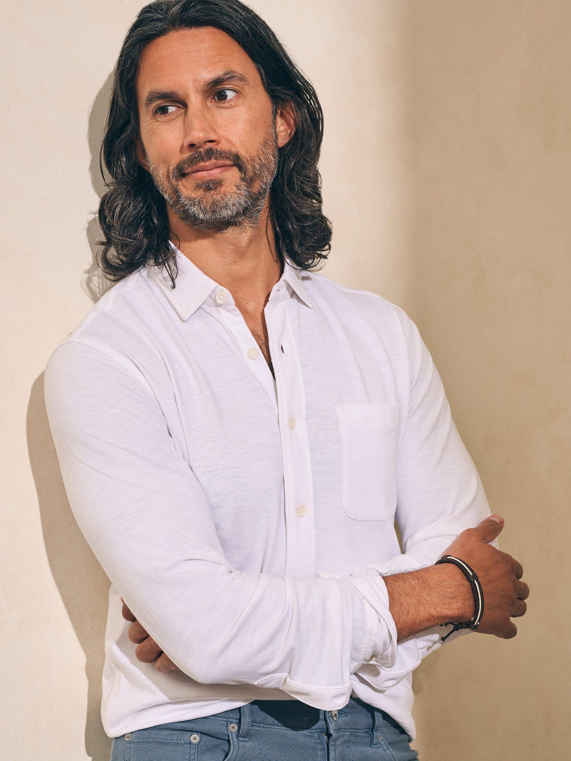 Sunwashed Knit Shirt (Single Pocket) - White Male Product Image