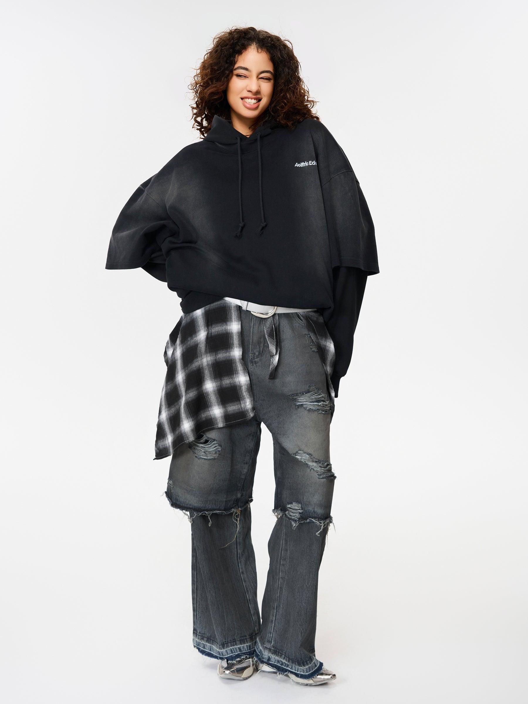 Aelfric Eden Distressed Washed Two Layer Hoodie Product Image