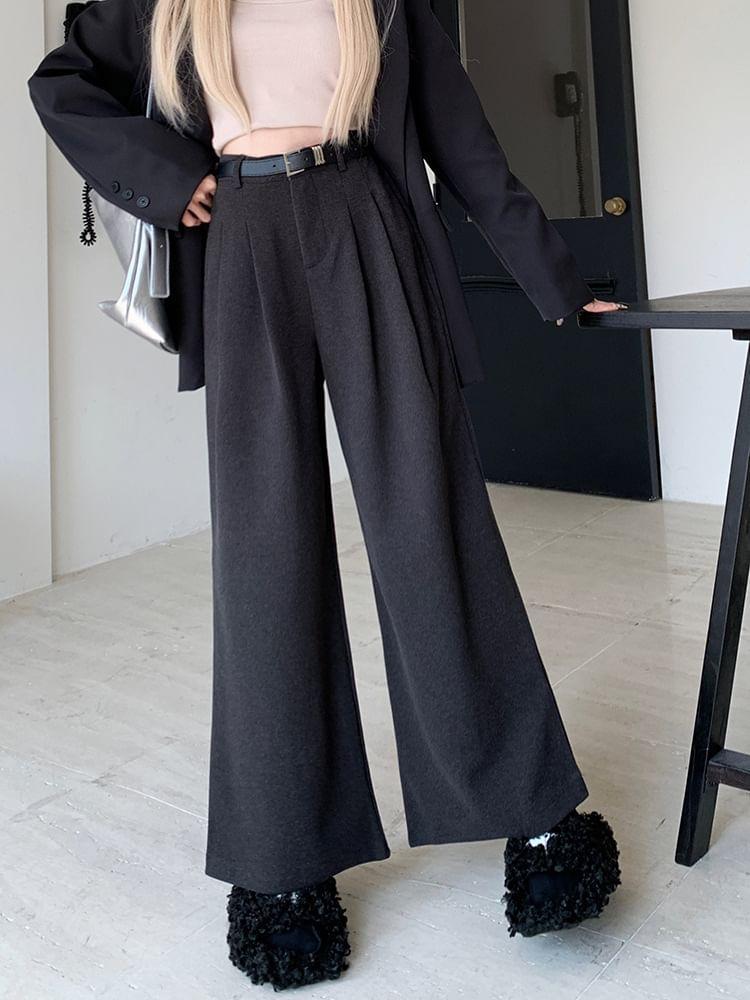 High Waist Plain Wide Leg Slacks Product Image
