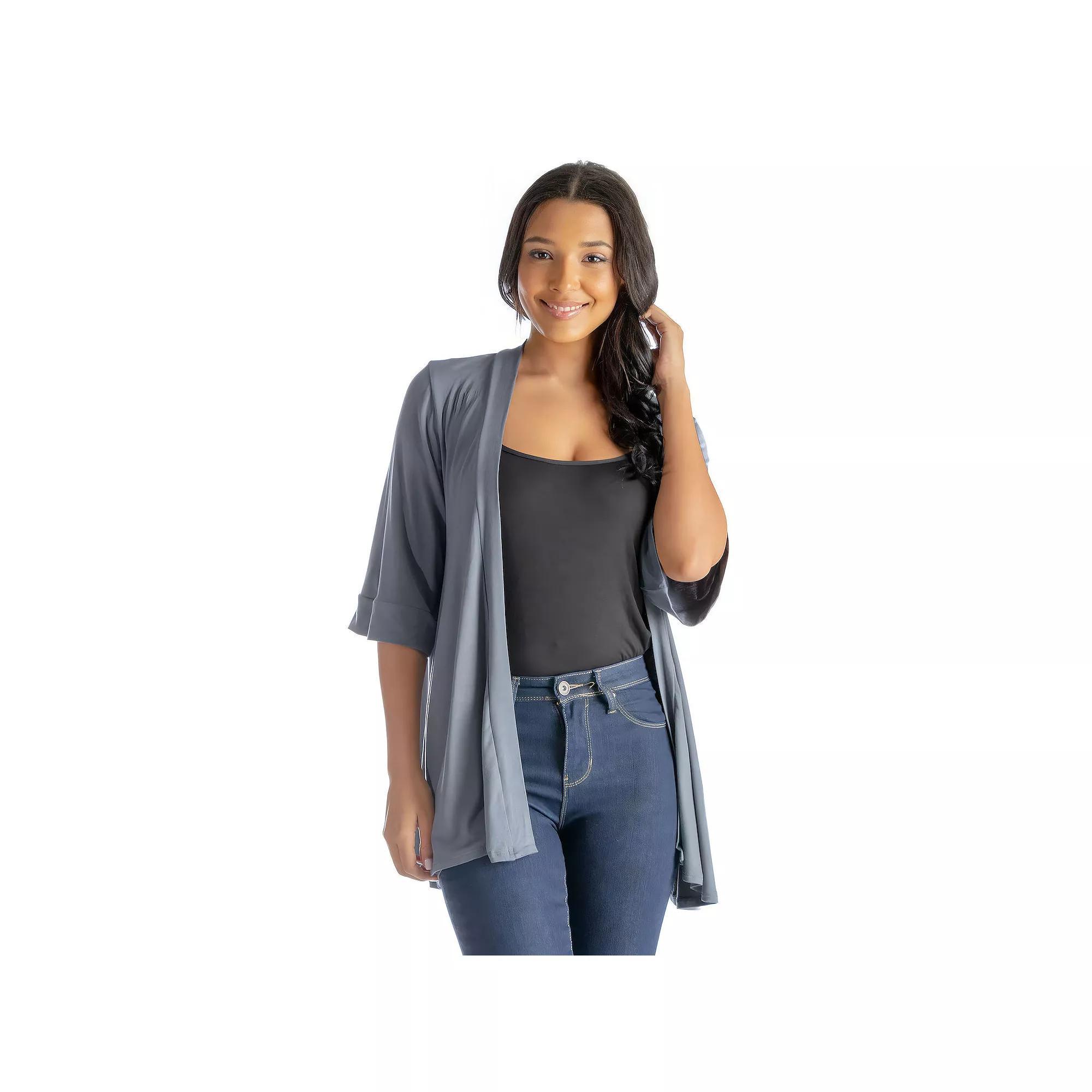 Women's 24Seven Comfort Apparel Open Front Elbow Length Sleeve Cardigan, Size: Large, Red Product Image