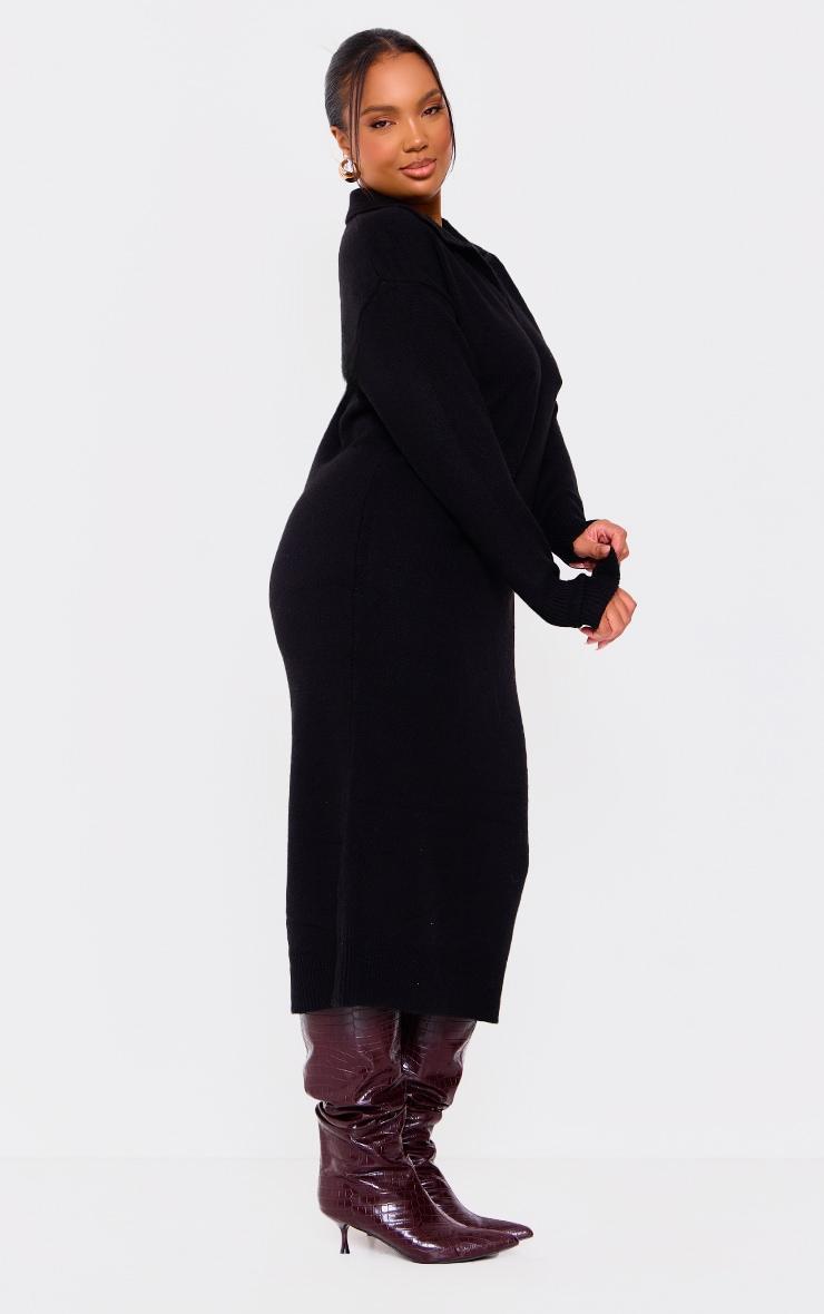 Plus Black Collar Detail Cosy Knitted Midaxi Dress Product Image