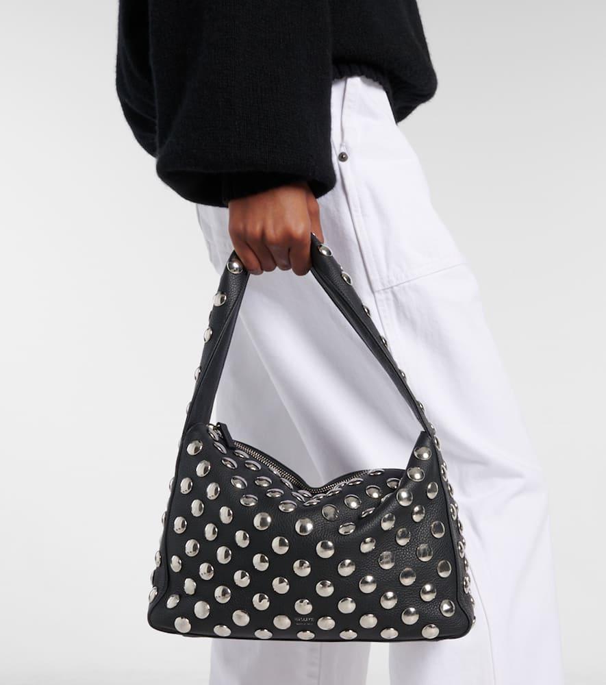 KHAITE Elena Small Studded Textured-leather Shoulder Bag In Black Product Image