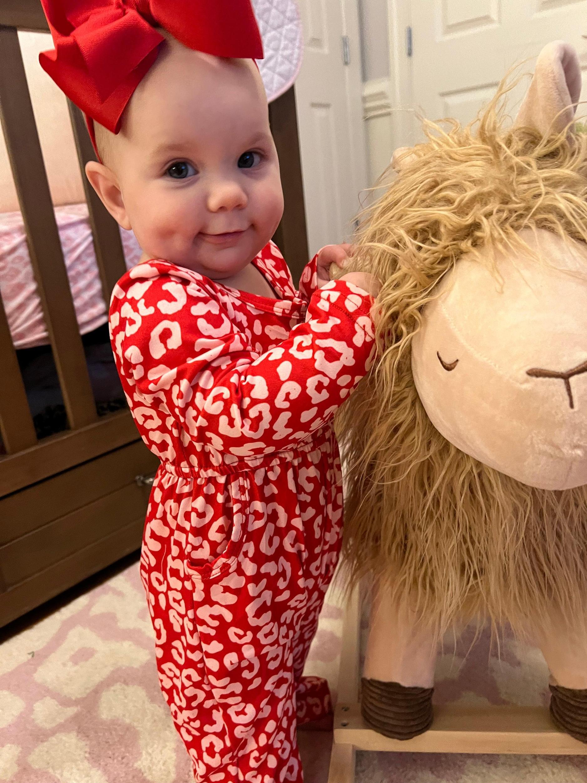 Red Leopard Long Sleeve Pocket Jumpsuit Product Image