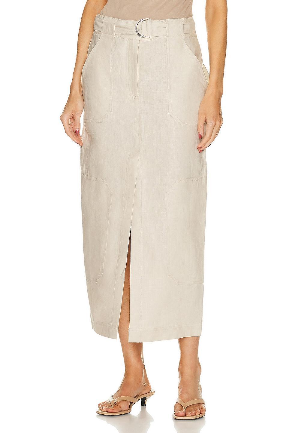 The Linen Cargo Midi Skirt GRLFRND Product Image