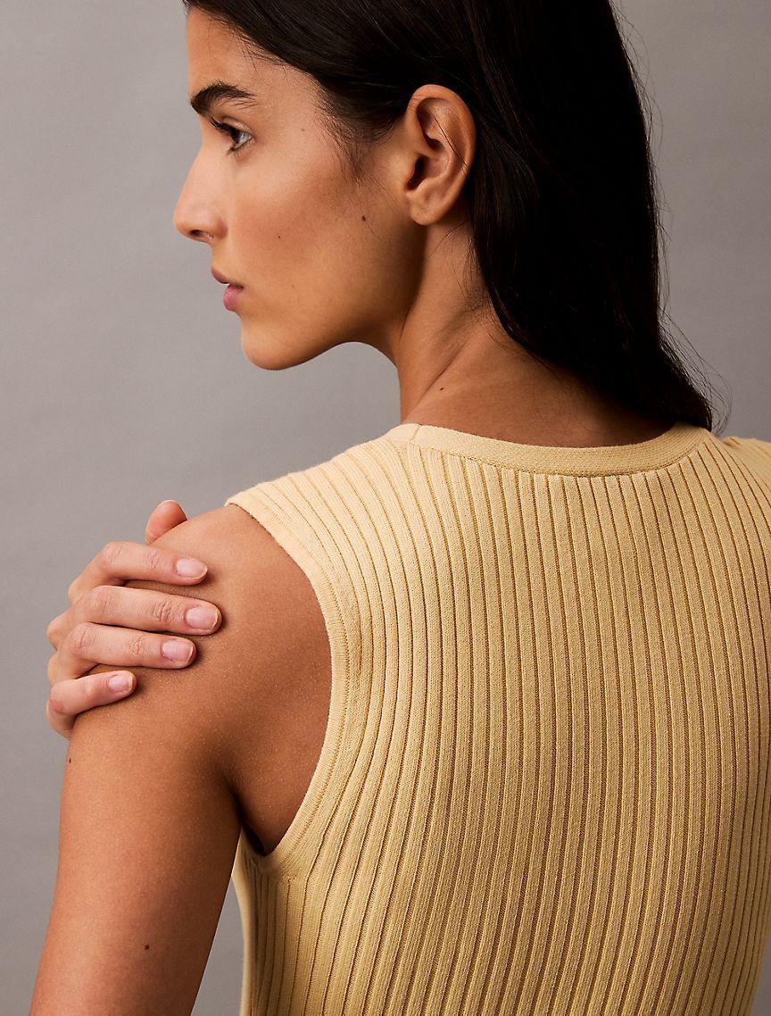 Smooth Cotton Rib Sweater Midi V-Neck Dress Product Image