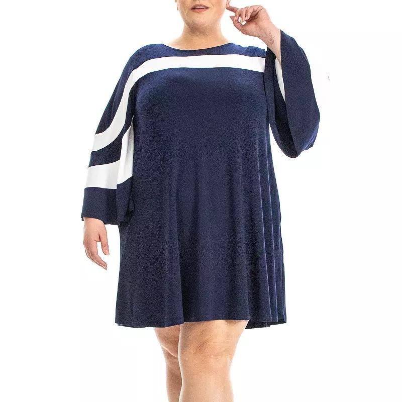 Plus Size Nina Leonard Wave Color Block Dress, Womens Product Image