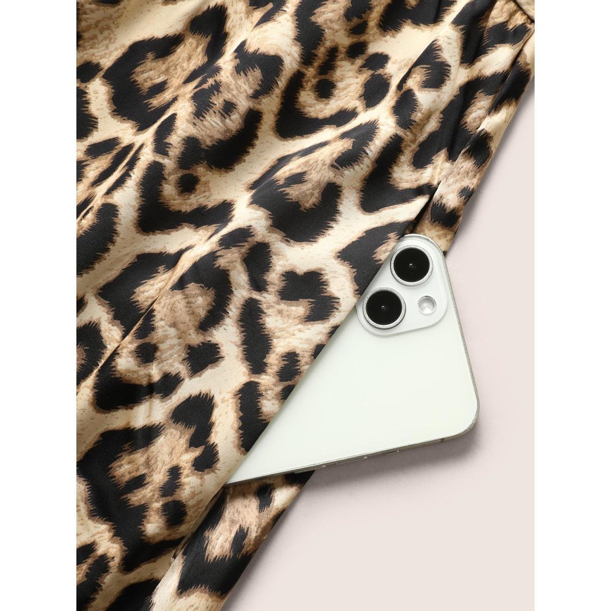 Plus Size Overlap Collar Leopard Print Cami Dress Leopard Women Cocktail Overlap Collar Sleeveless Curvy BloomChic 10/M Product Image