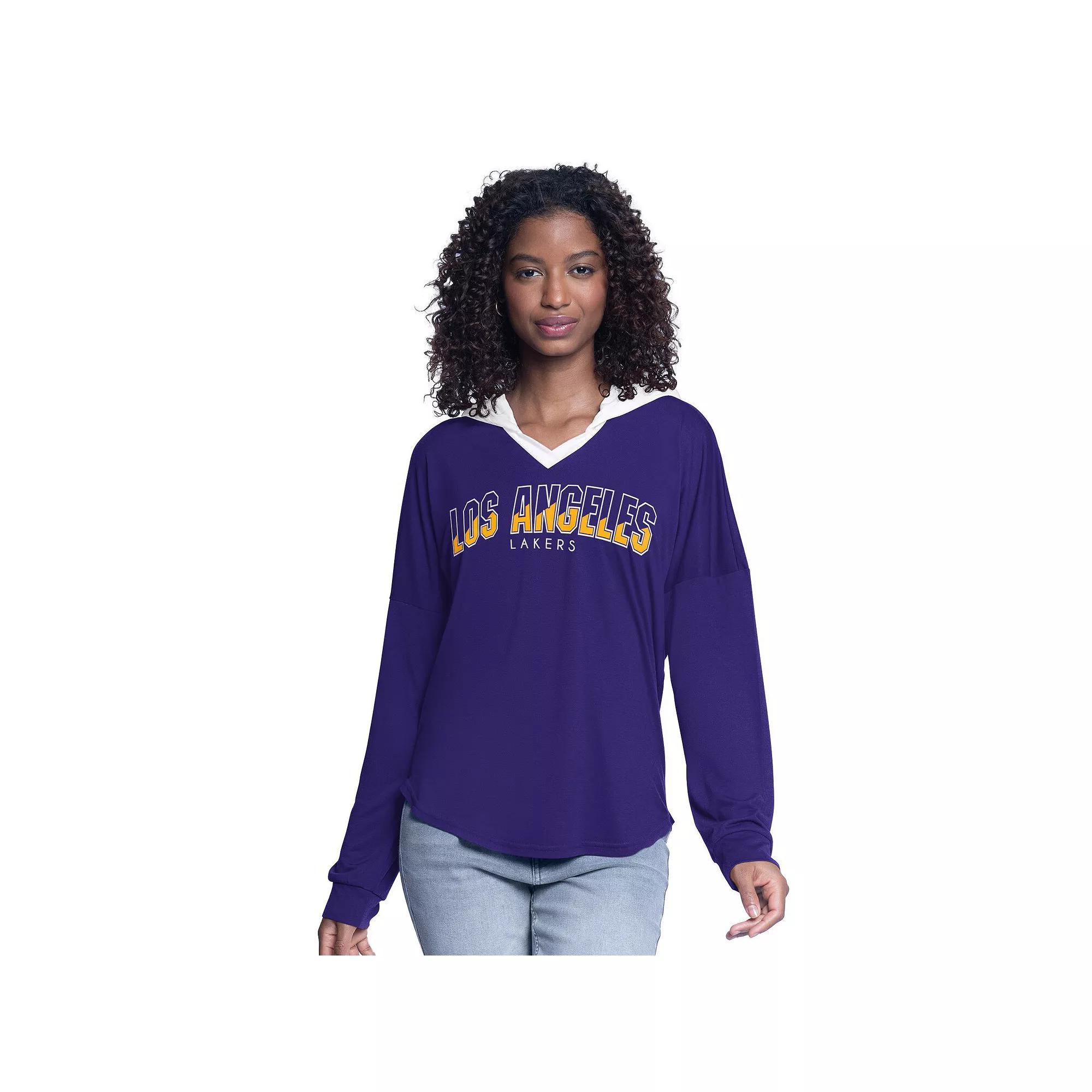 Women's G-III 4Her by Carl Banks Purple Los Angeles Lakers Bench Player Oversized Long Sleeve Hooded Top, Size: XL Product Image
