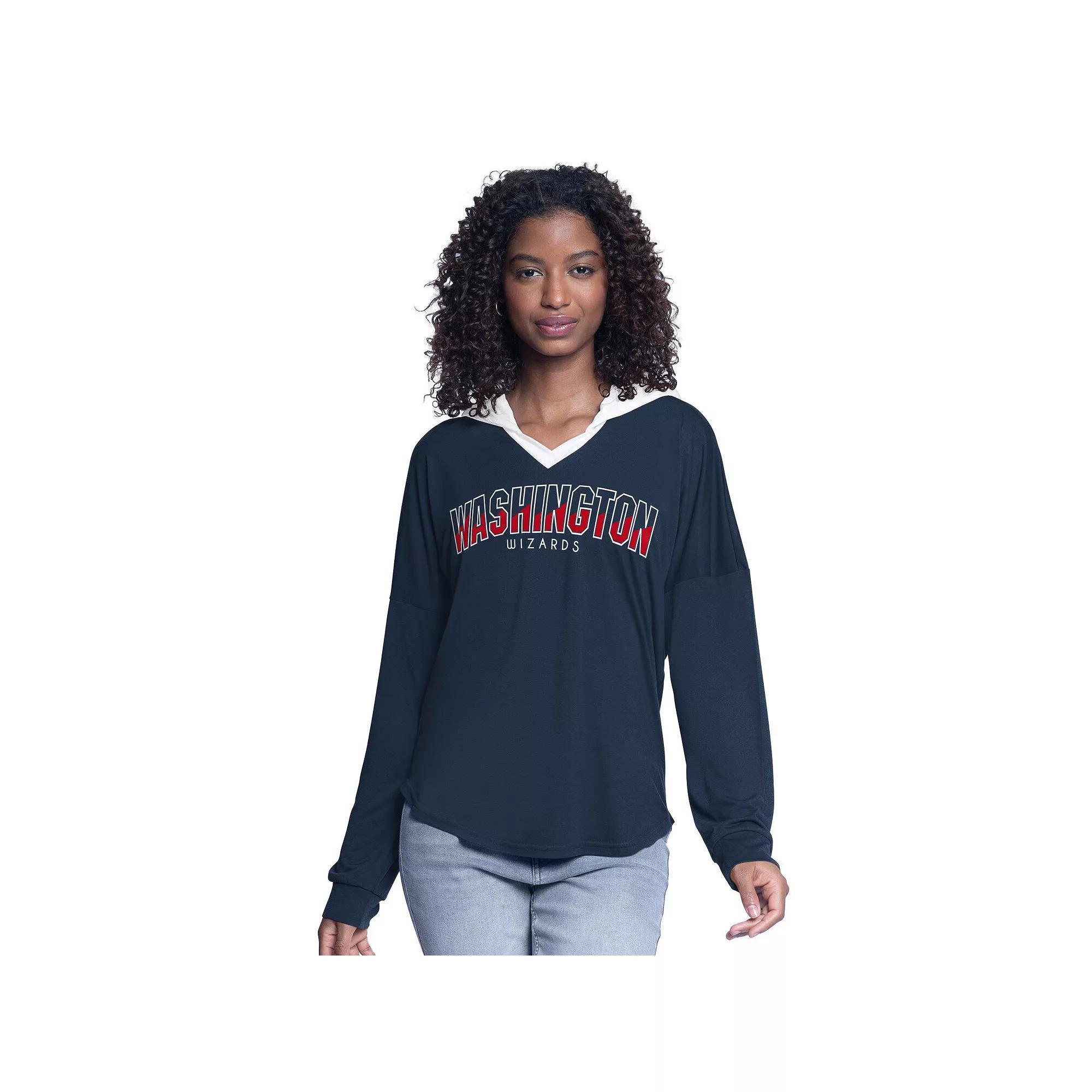 Women's G-III 4Her by Carl Banks Navy Washington Wizards Bench Player Oversized Long Sleeve Hooded Top, Size: 2XL, Wiz Blue Product Image