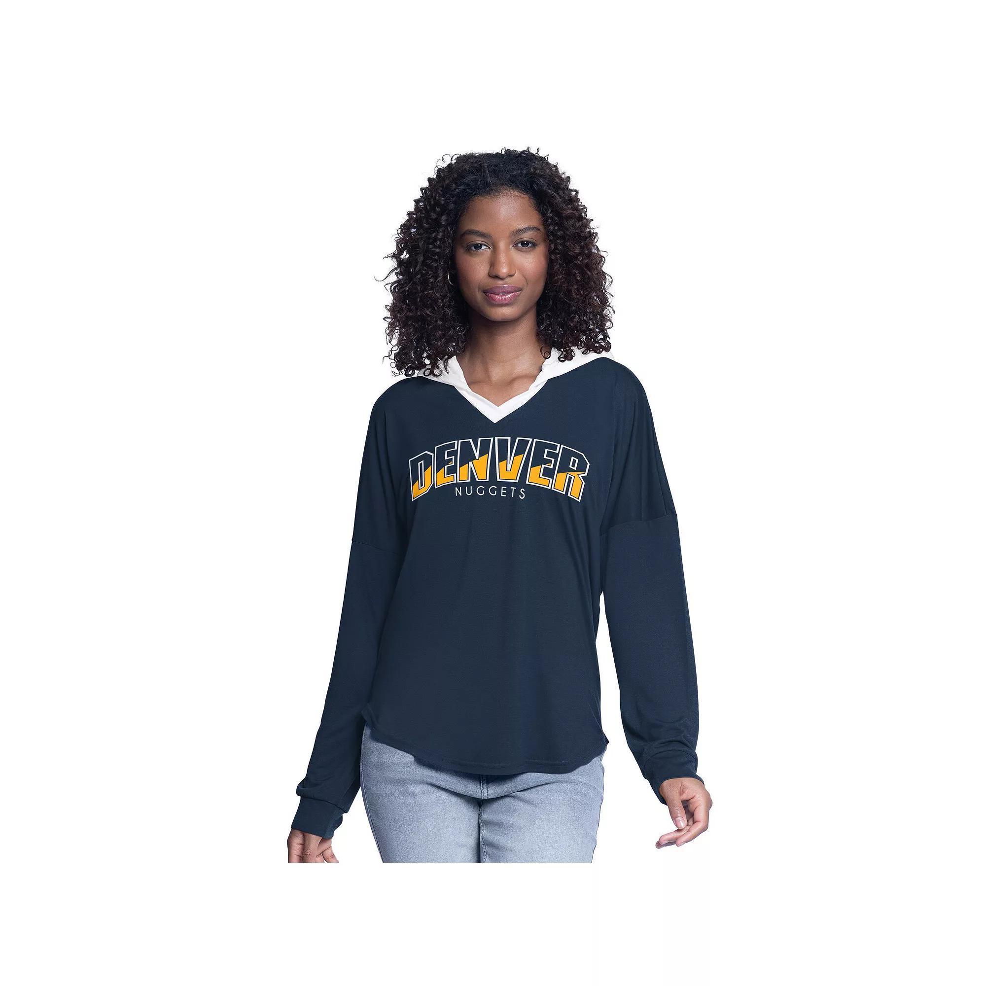 Women's G-III 4Her by Carl Banks Navy Denver Nuggets Bench Player Oversized Long Sleeve Hooded Top, Size: Medium, Nug Blue Product Image