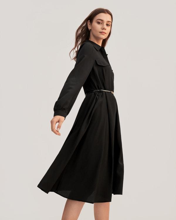 Women's Long Sleeve Retro Graceful Silk Dress Product Image