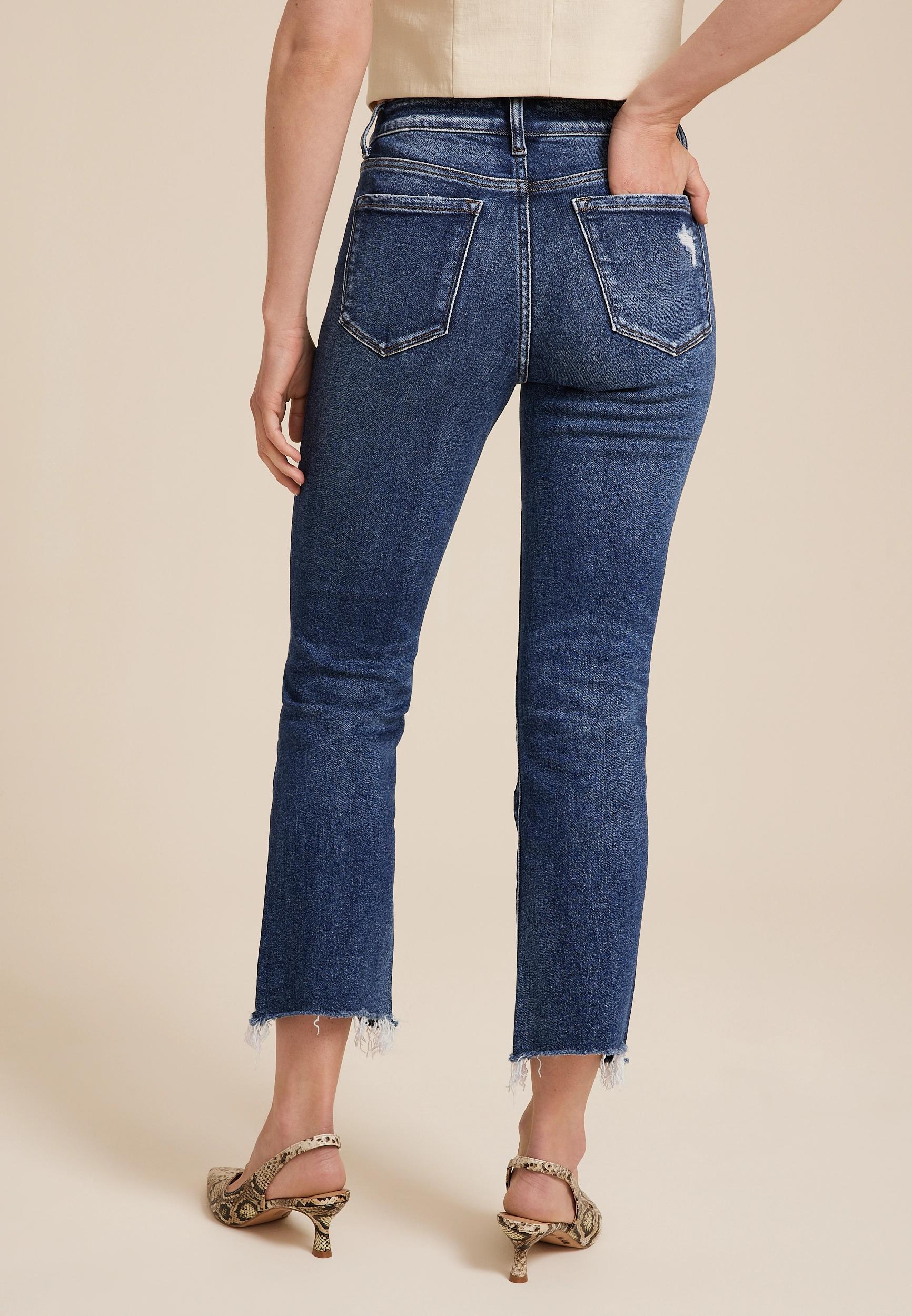 Flying Monkey Flying Monkey Womens Dark Mid Rise Frayed Hem Ankle Bootcut Jeans Blue Size 32 - Maurices Product Image