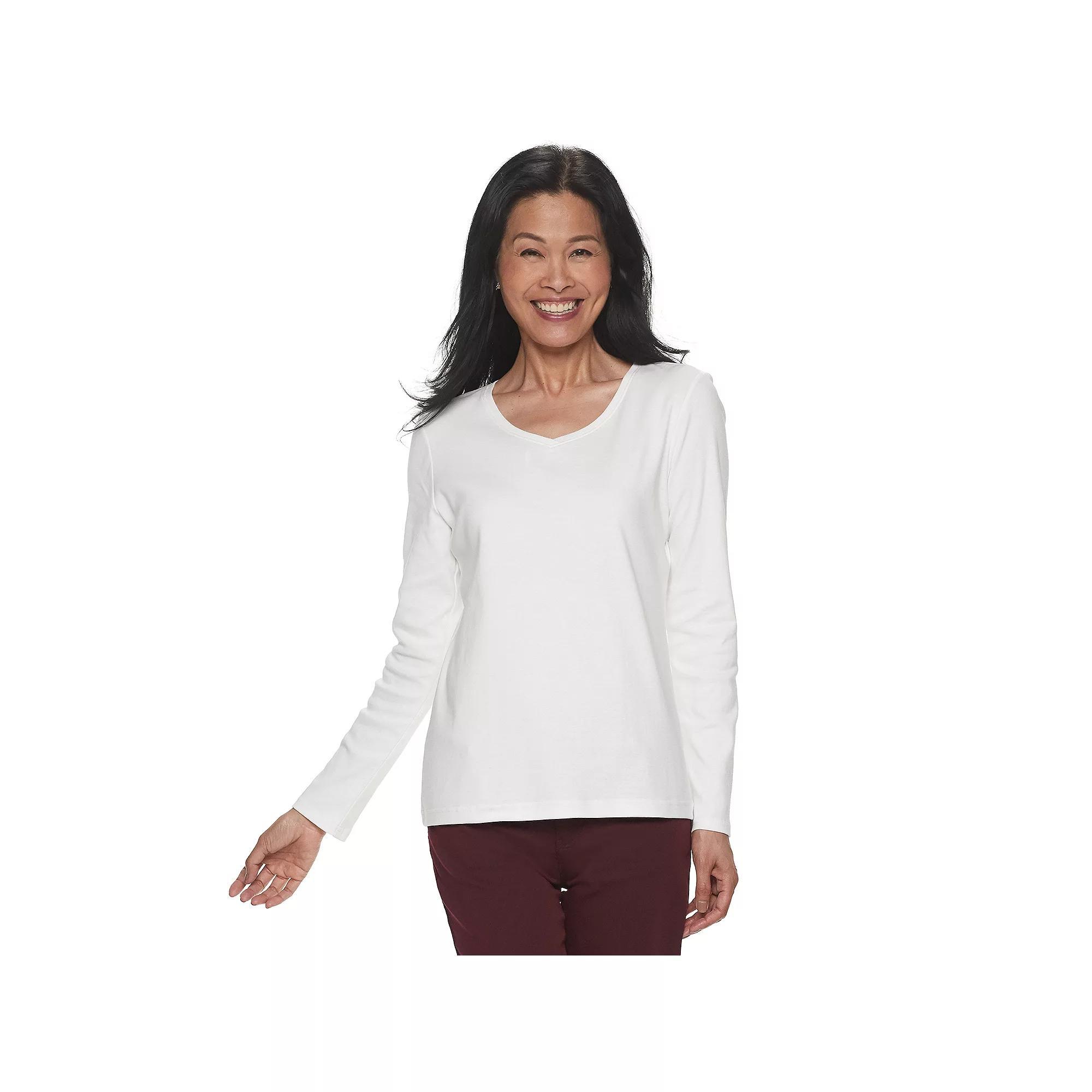 Petite Croft & Barrow® Essential Long-Sleeve V-Neck Top, Women's, Size: XXL Petite, White Product Image