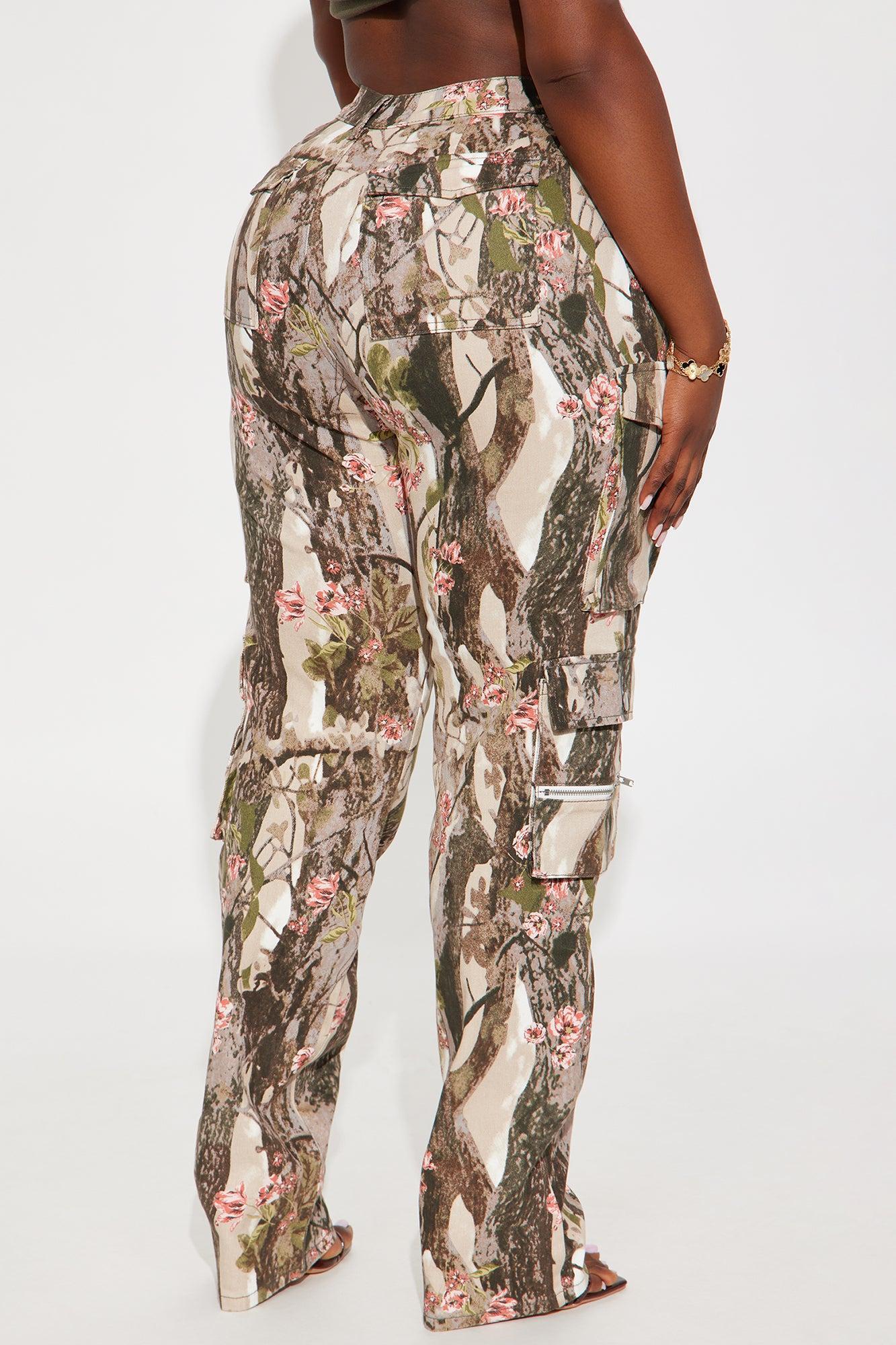 Tall By A Long Shot Floral Camo Stretch Cargo Jeans - Taupe/combo Female Product Image