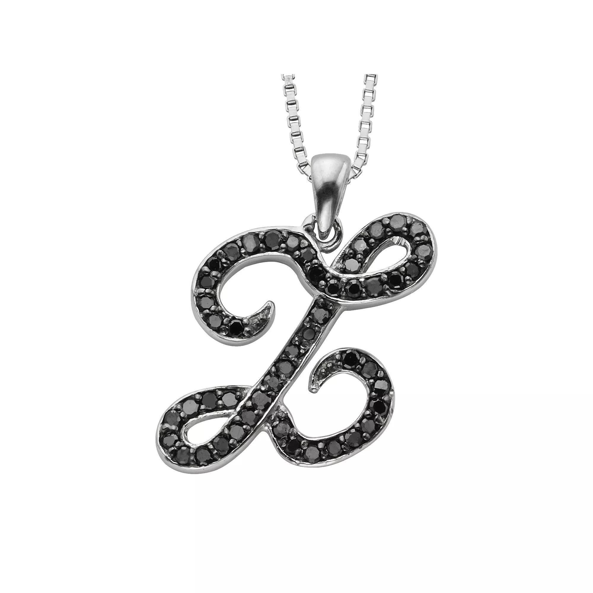 Jewelexcess Sterling Silver 1/4-ct. T.W. Black Diamond Initial Pendant, Women's, Size: 18", Q Product Image