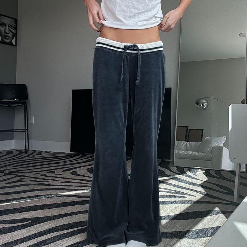 Low Waist Two Tone Wide Leg Sweatpants Product Image