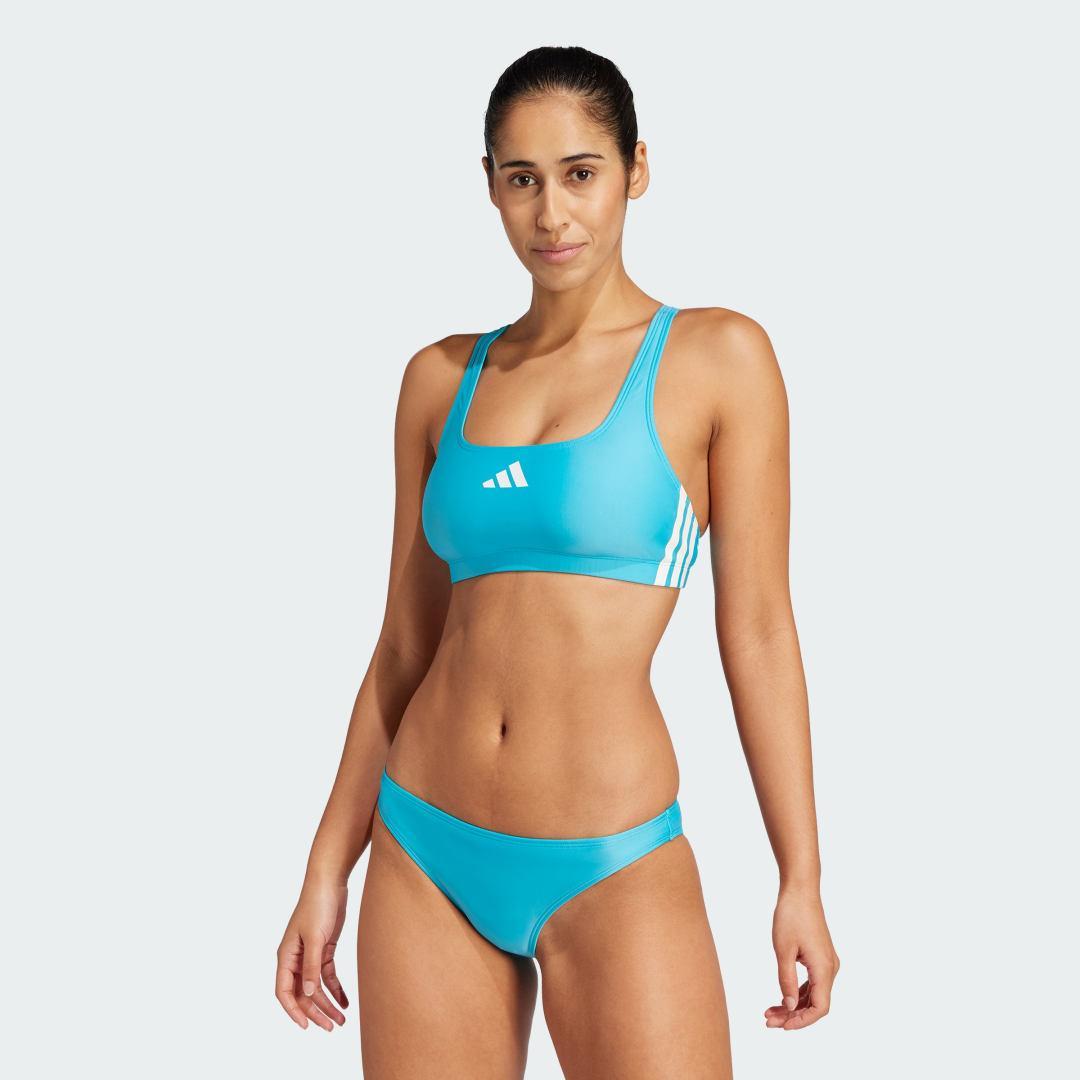 adidas 3-Stripes V-Back Bikini Lucid Cyan 12 Womens Product Image