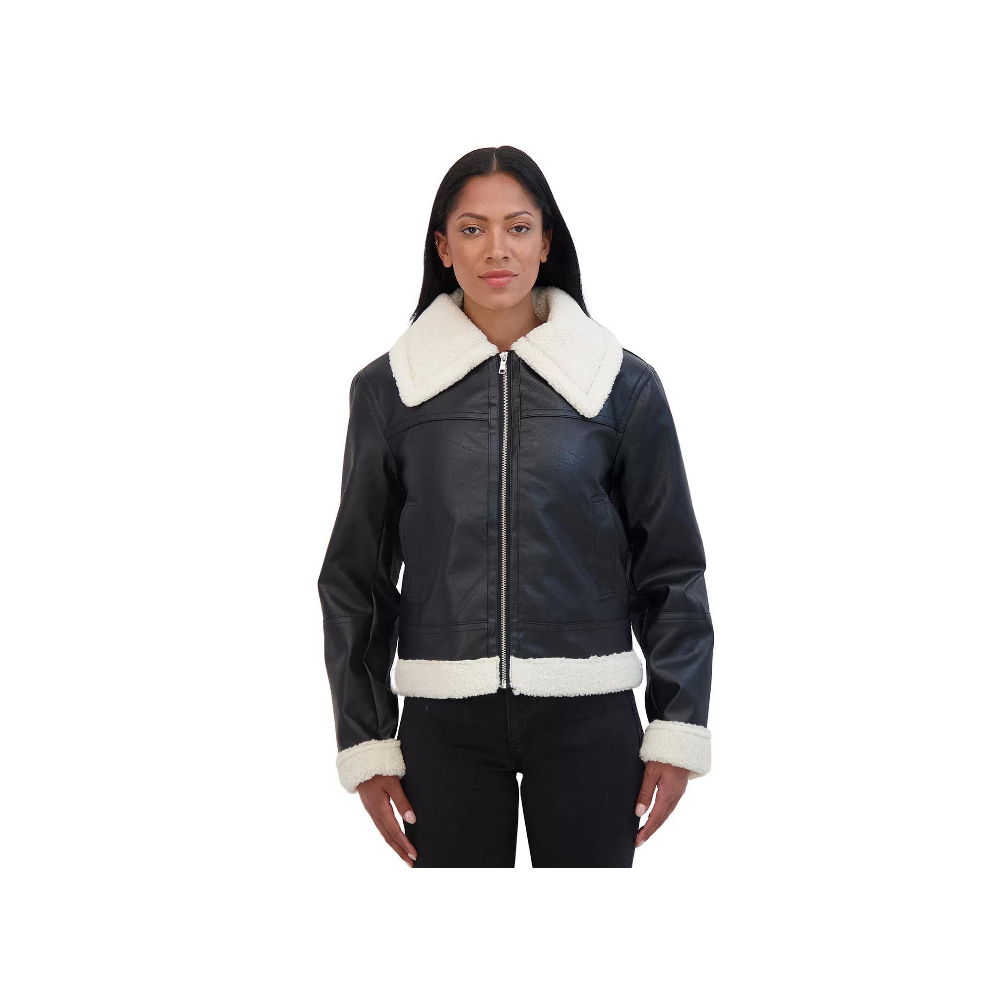 Juniors' Sebby Faux Leather Bomber Jacket, Women's, Size: Large, Black Product Image