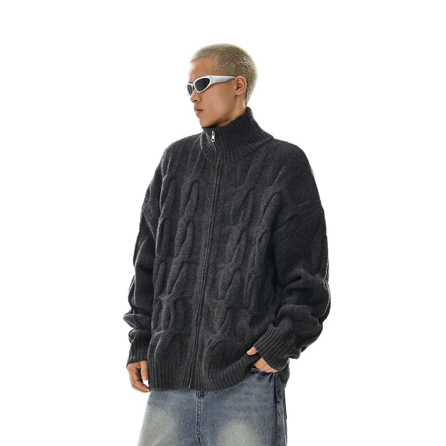 RT No. 12120 BLACK TWIST KNIT ZIP-UP SWEATER Product Image