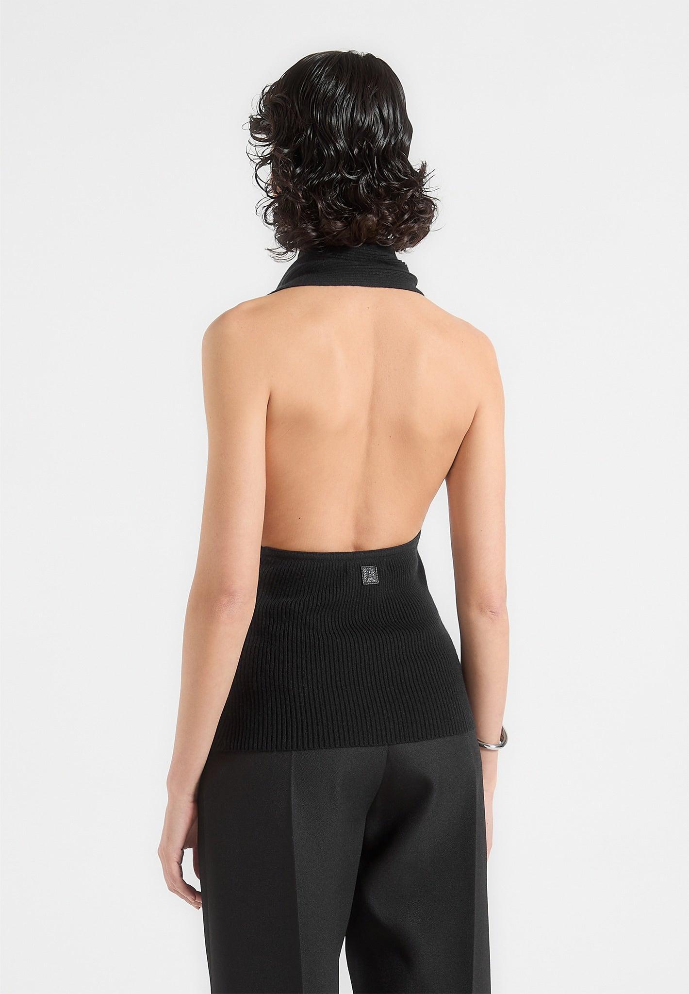Knitted Draped Halterneck Top - Black Female Product Image