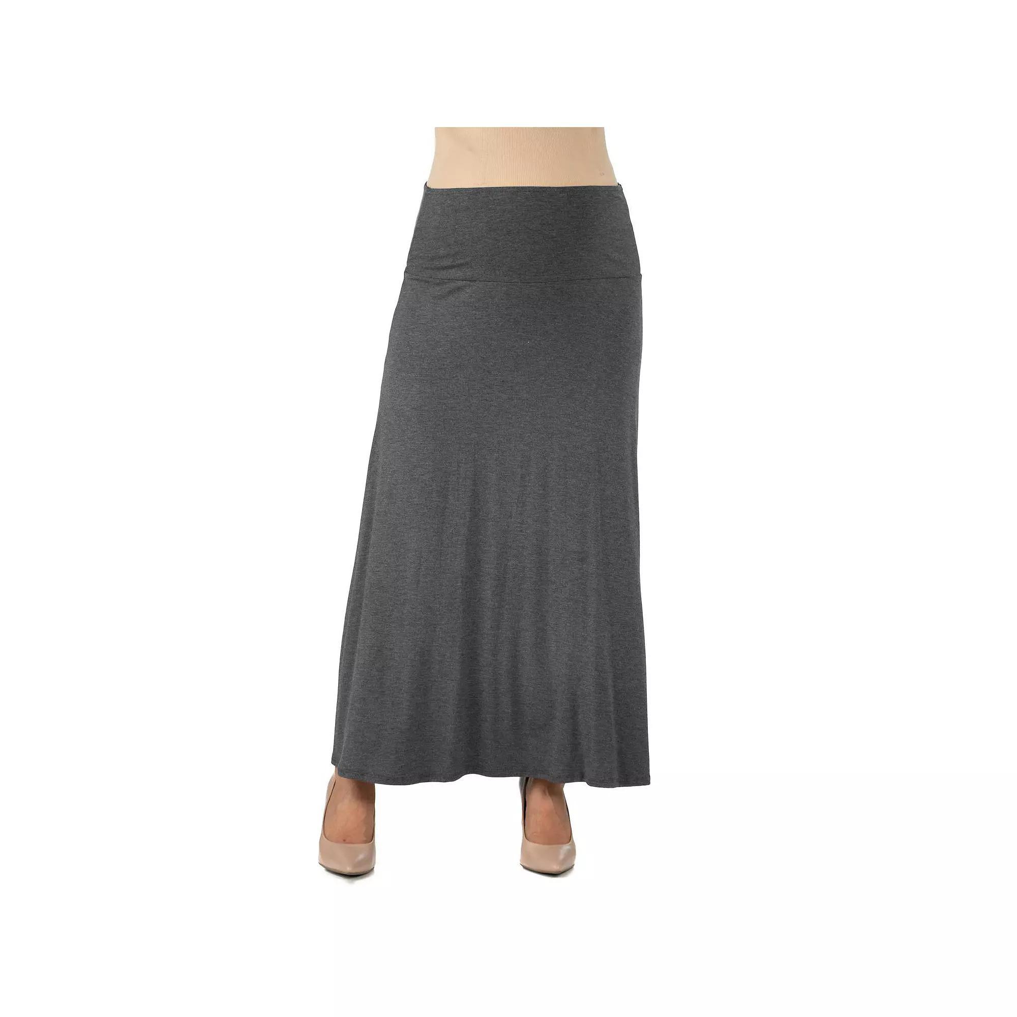 Maternity 24Seven Comfort Apparel Elastic Waist Maxi Skirt, Women's, Size: Large-Mat, Grey Grey Product Image