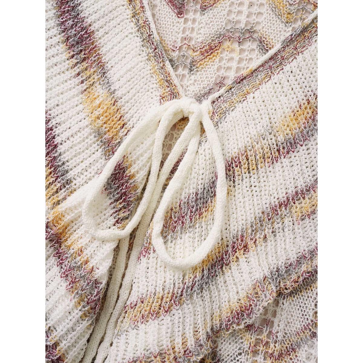 Plus Size Ombre Heather Ruffle Trim Ties Front Cardigan Ivory Women Everyday Elegant Cover Ups Bloomchic 22-24/3X Product Image