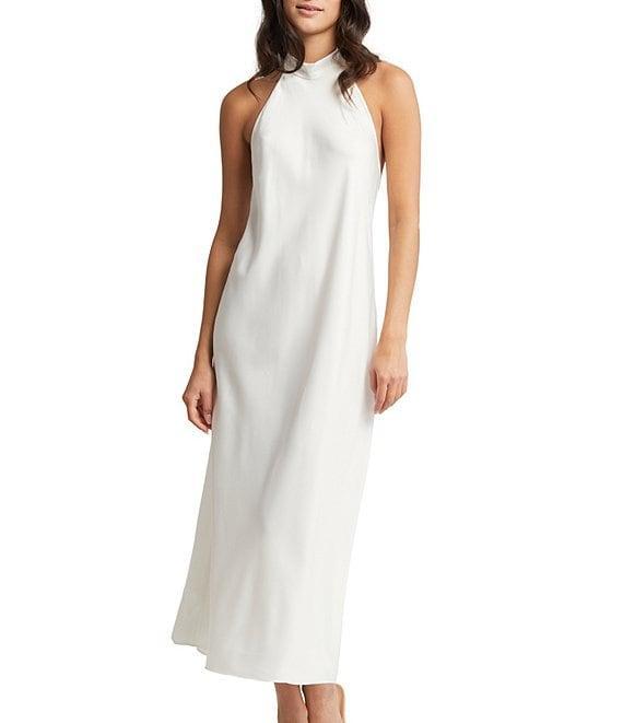 Rya Collection Charming Solid Charmeuse Satin Halter Neck Open Back Gown Product Image