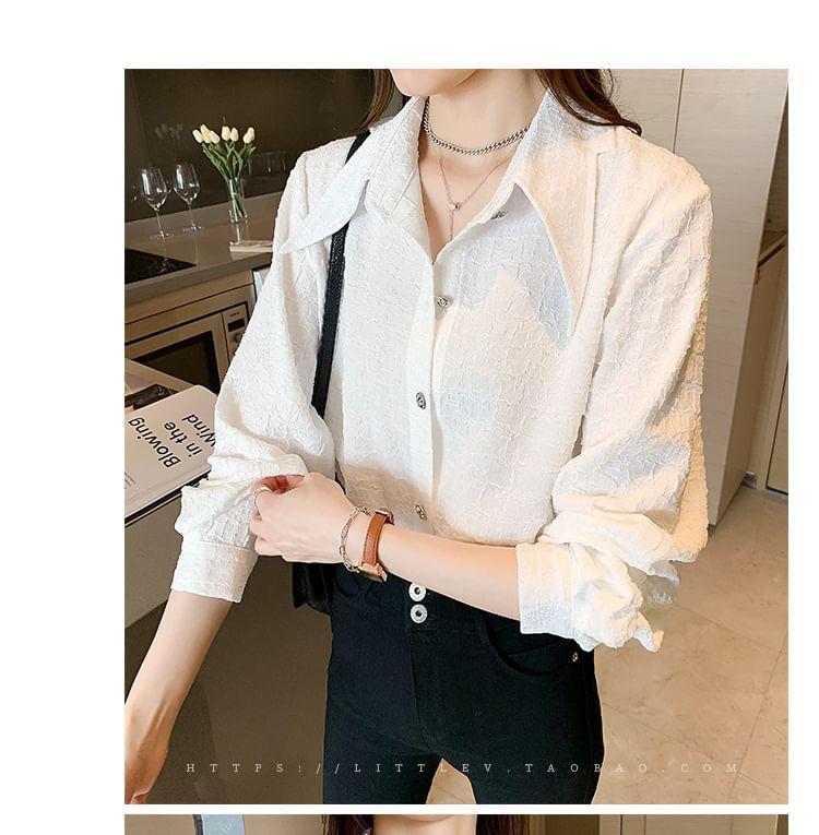 Puff-Sleeve Plain Textured Shirt Product Image