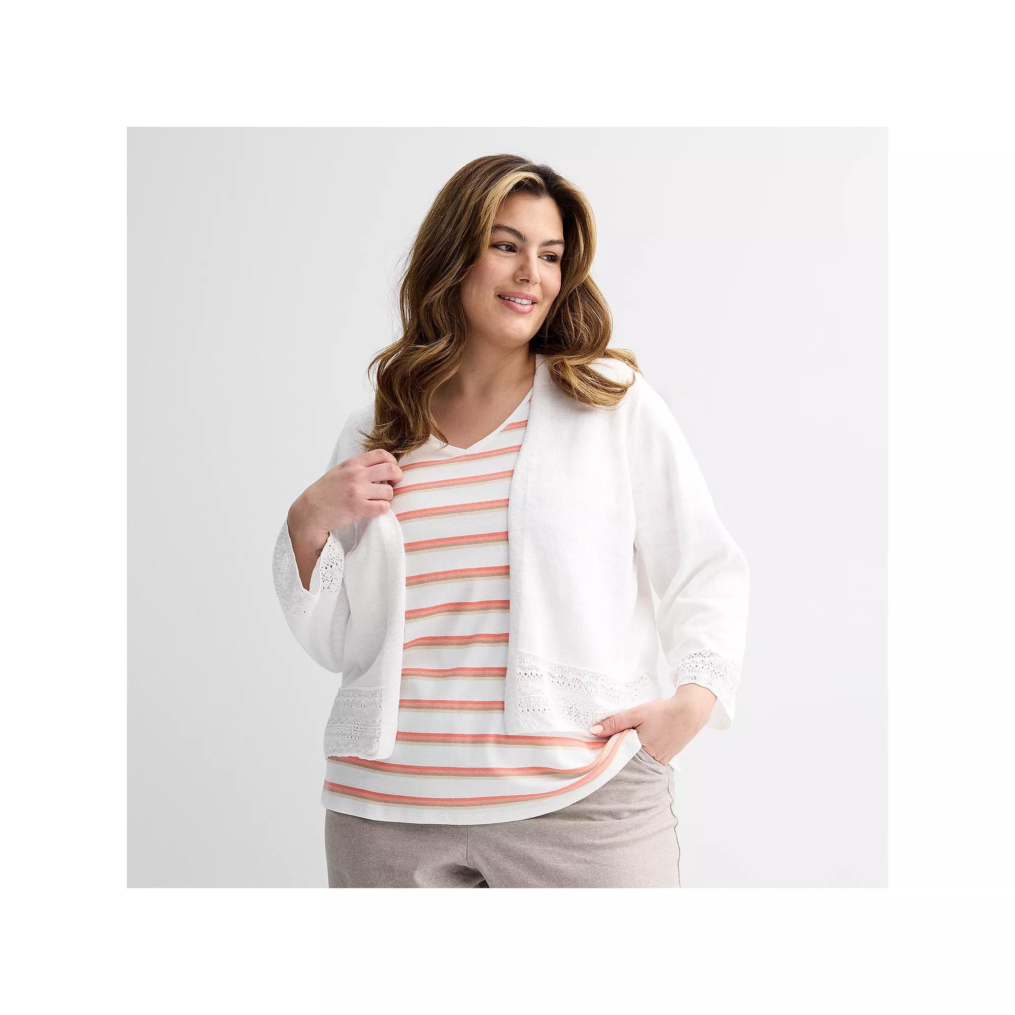 Plus Size Croft & Barrow® Essential V-Neck Top, Women's, Size: 4XL, Blue Wave Stripe Product Image