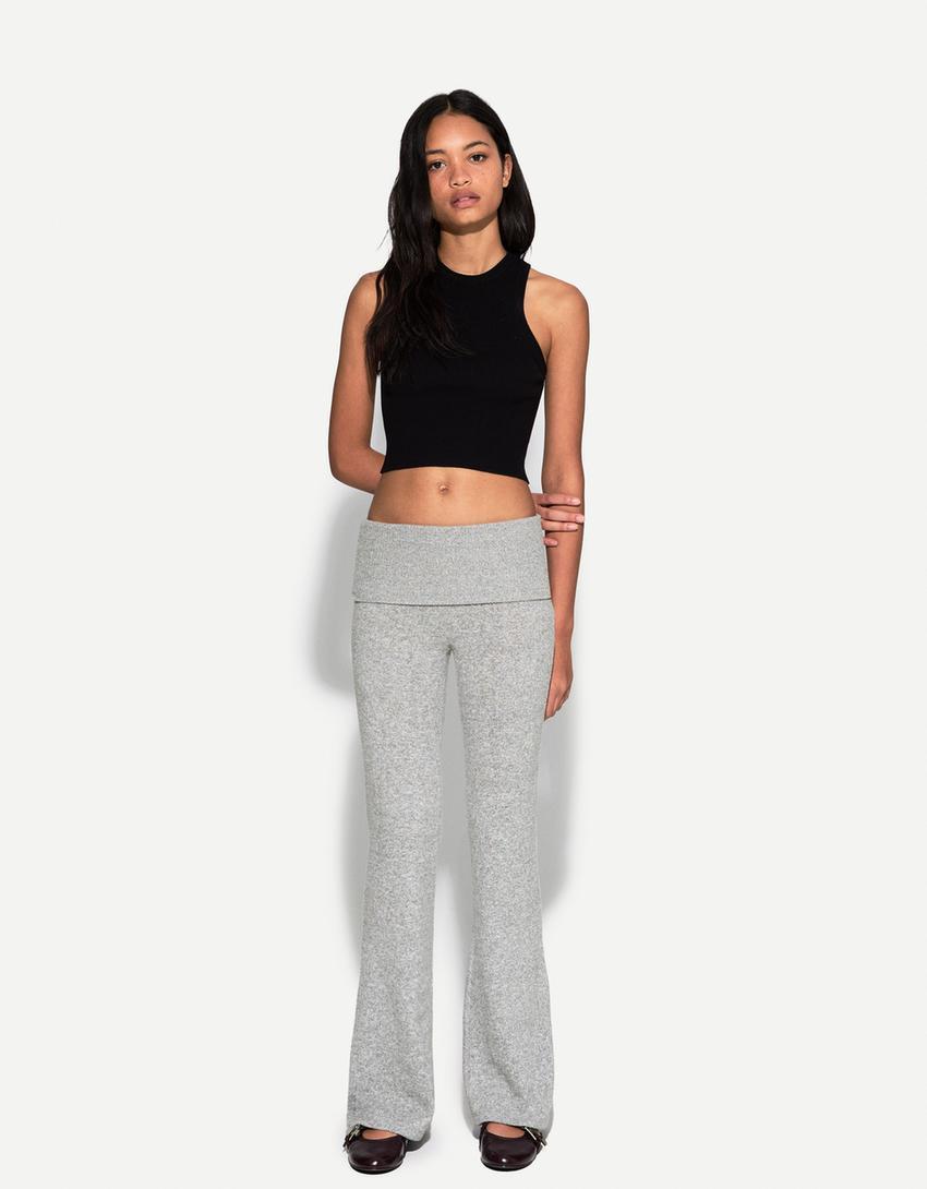 Soft touch flared pants with fold-over waist Product Image