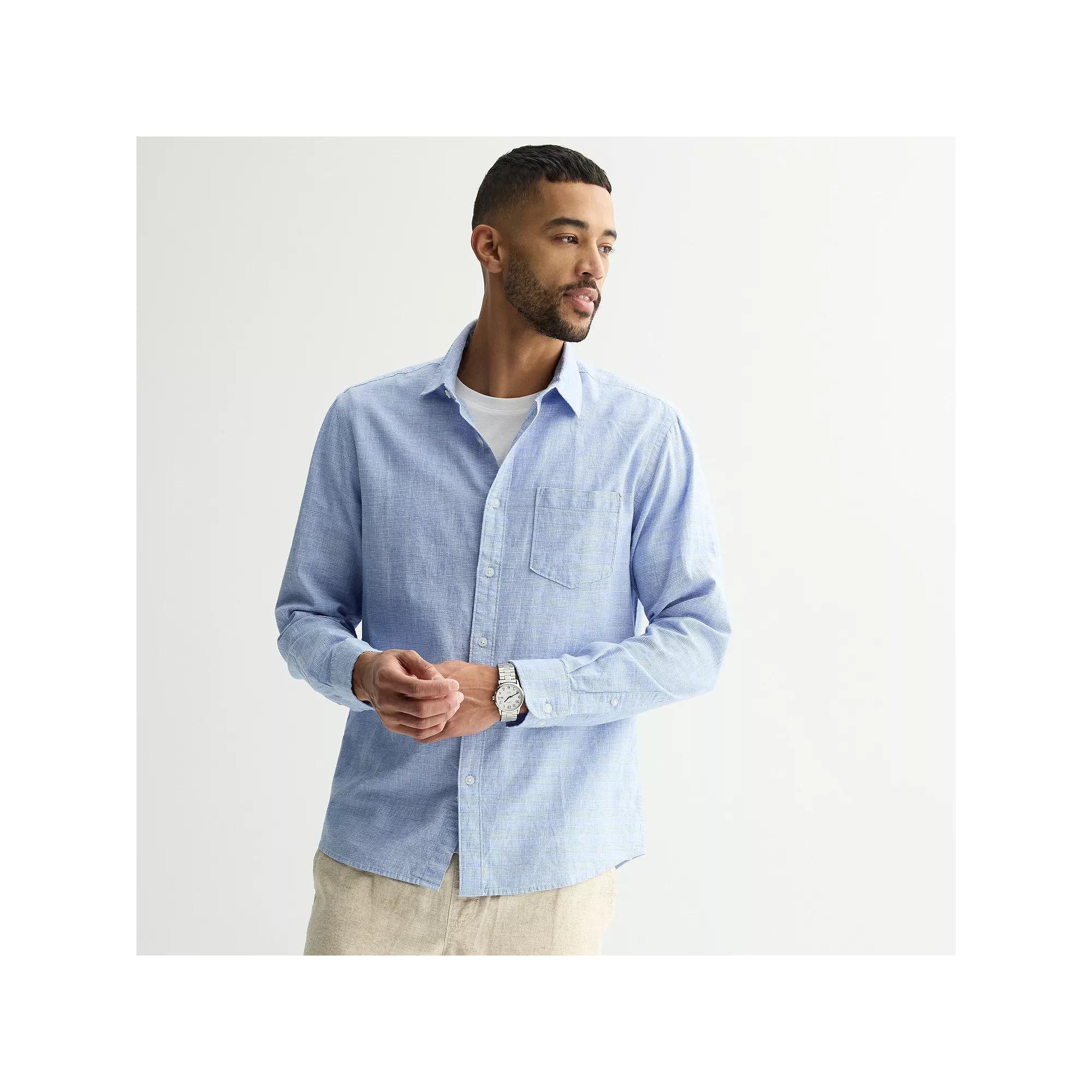 Men's Sonoma Goods For Life® Perfect Length Long Sleeve Linen Shirt, Size: XXL, Qstripe Brown Product Image